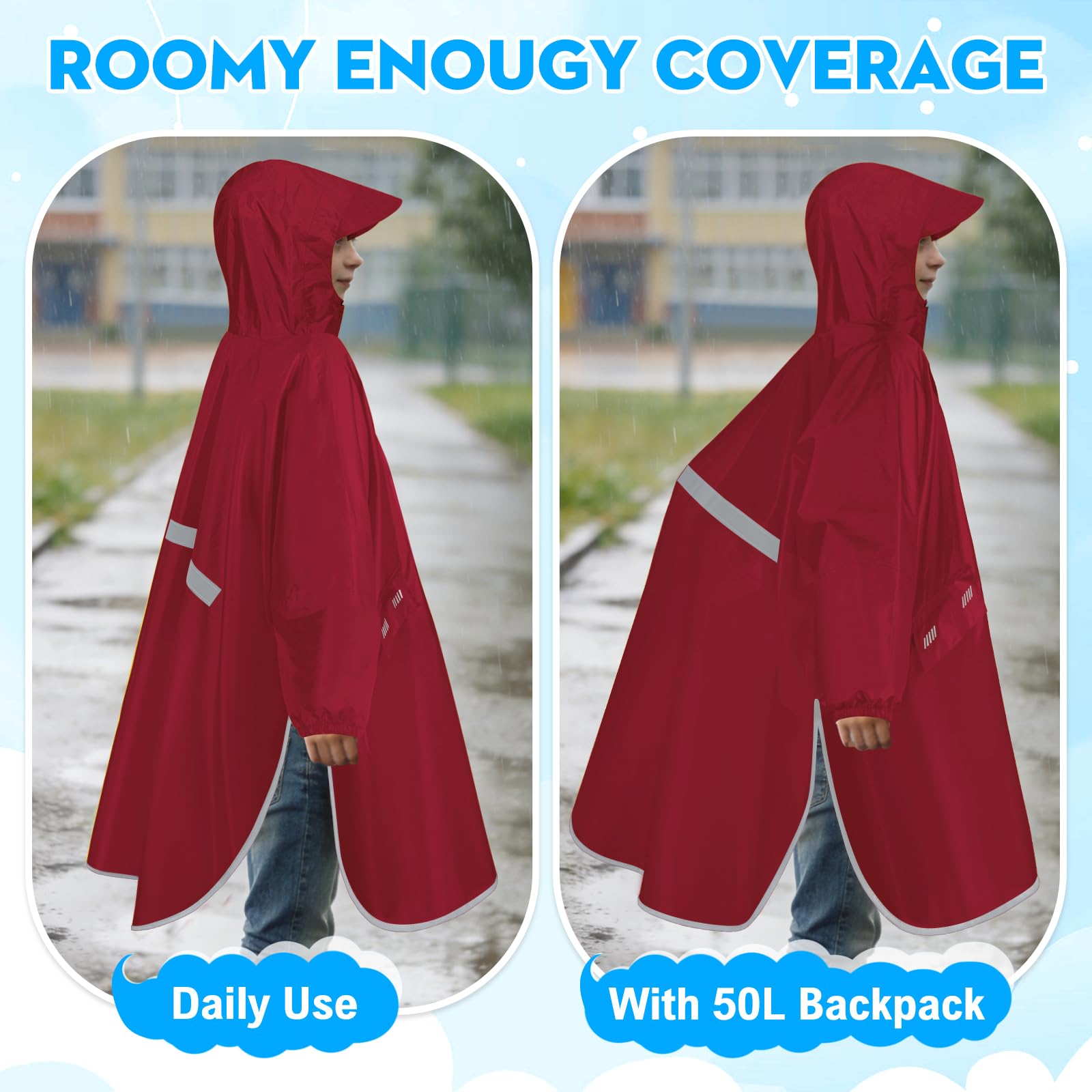 Chubasquero Niño Poncho Lluvia Impermeable Capa Chuva Criança Ligero Plegable Poncho Lluvia Unisex con Capucha Mangas Reflectantes Chubasquero Niña Plegable Poncho Impermeable