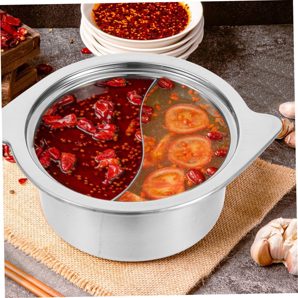 Cabilock Stainless Steel Hot Pot with Divider Nonstick Dual Cooking Pot for Induction Stove 1-Piece Sauce Pan with Lid for Korean and Chinese Cuisine