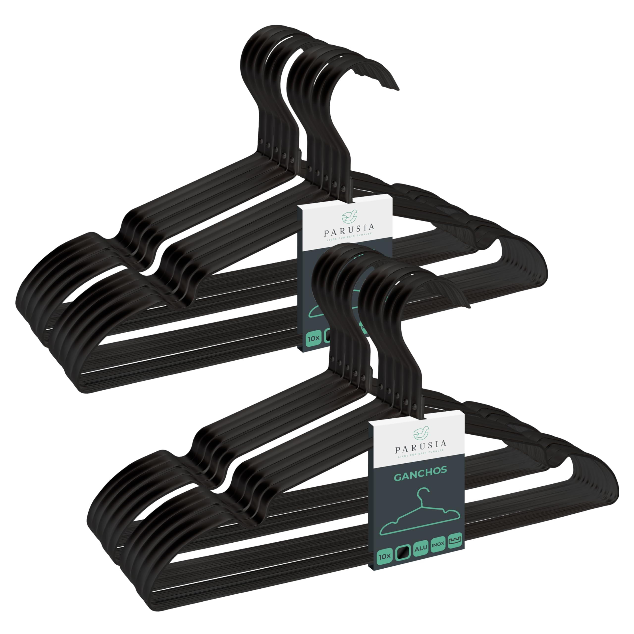 Parusia Percha de metal negro, 42 cm de ancho, 1 cm de grosor, inoxidable, estable, para ahorrar espacio, almacenamiento y organización de armario, perchero, ropa colgador (20)