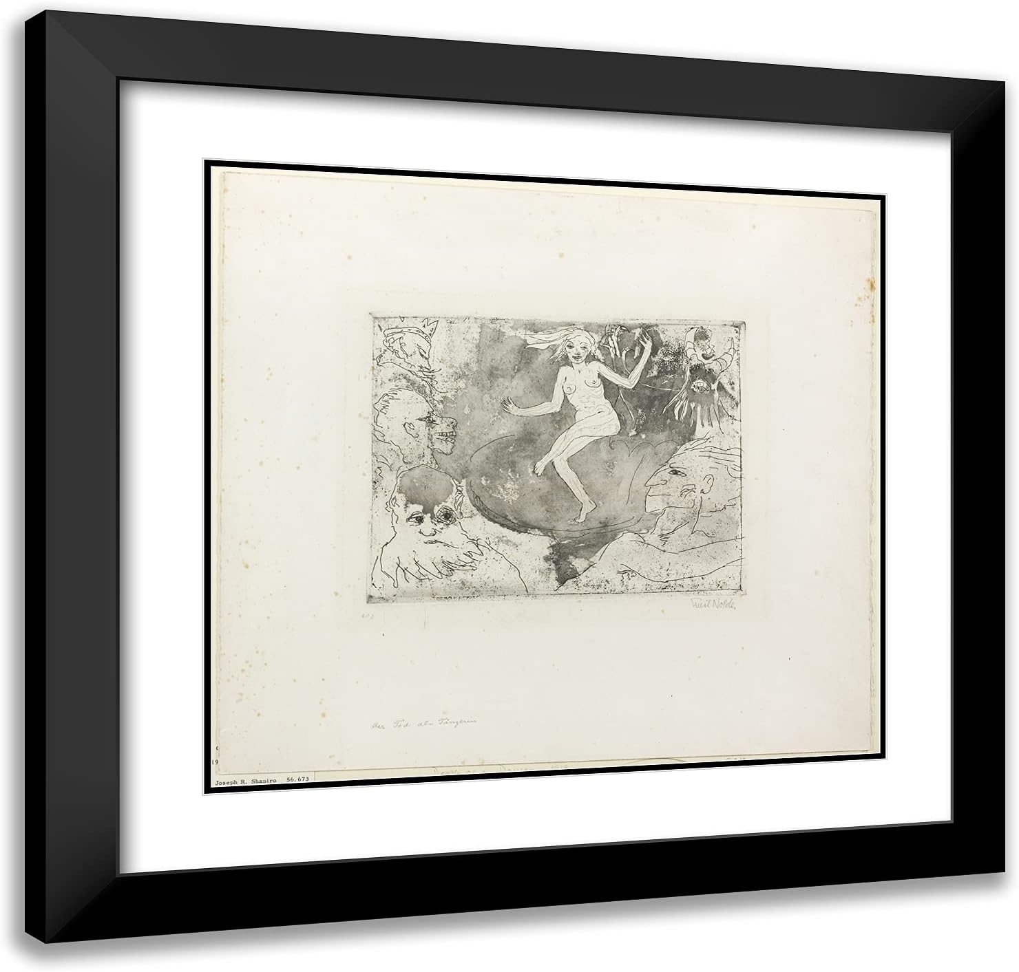 ArtDirect Emil Nolde 21x20 Black Modern Framed and Double Matted Art Print Titled Death as a Dancer