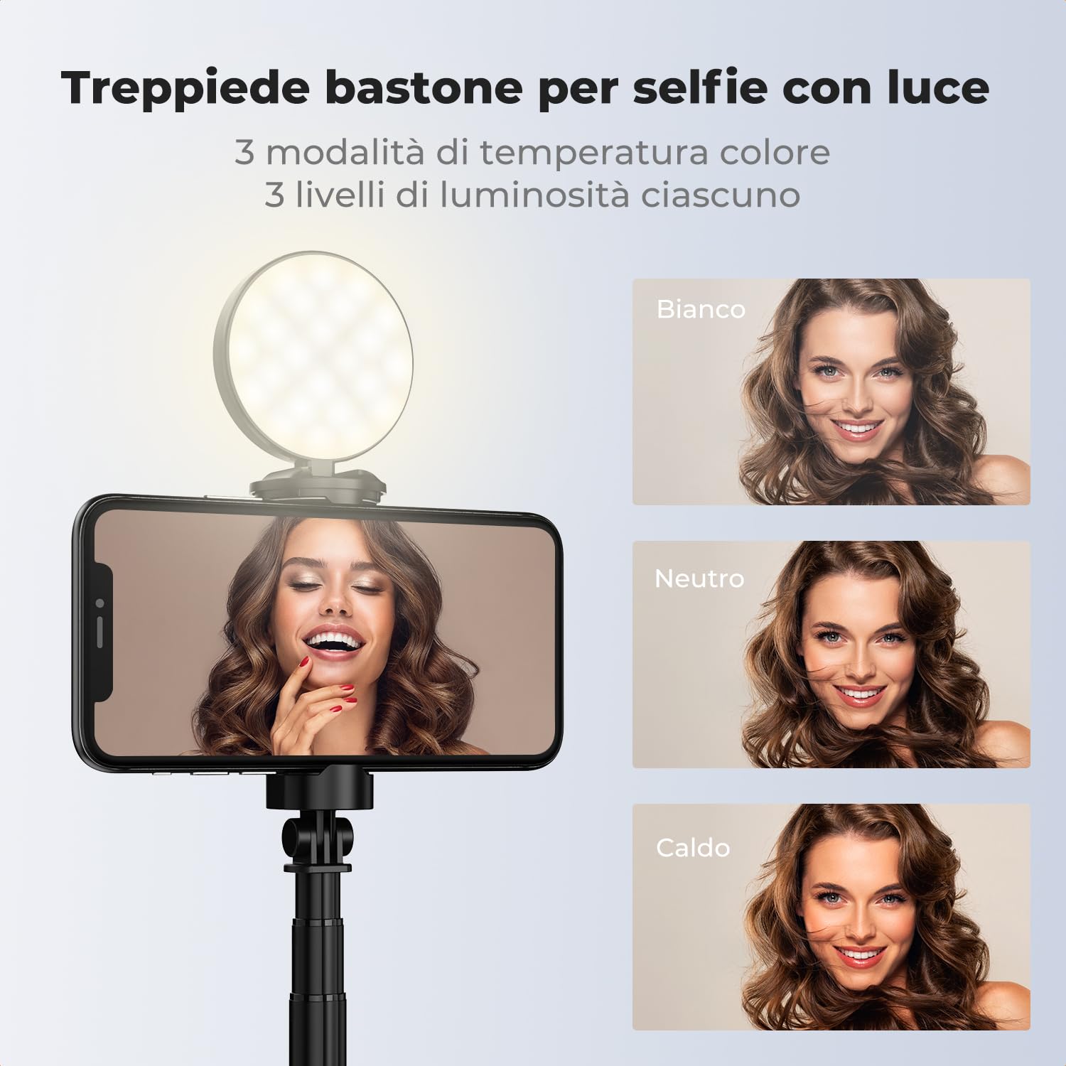 K&F CONCEPT 1,72M Treppiede Bastone Selfie Alluminio Con Luce LED | Apertura Rapida, Telecomando Bluetooth Batteria 600mAh, Compatibile con iPhone/Smartphone Android -X96