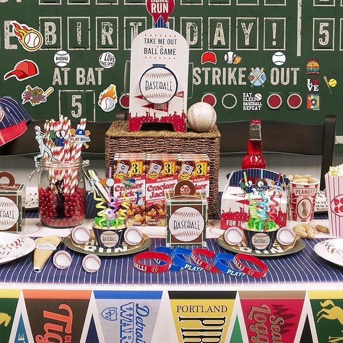 86PCS Baseball Party Favors Set Baseball Gifts Goodie Bags Including Silicone Baseball Bracelets Mini Baseball, Stickers,Pencil Caps Baseball Party Straw Suitable for Baseball Birthday Partys - Image 6