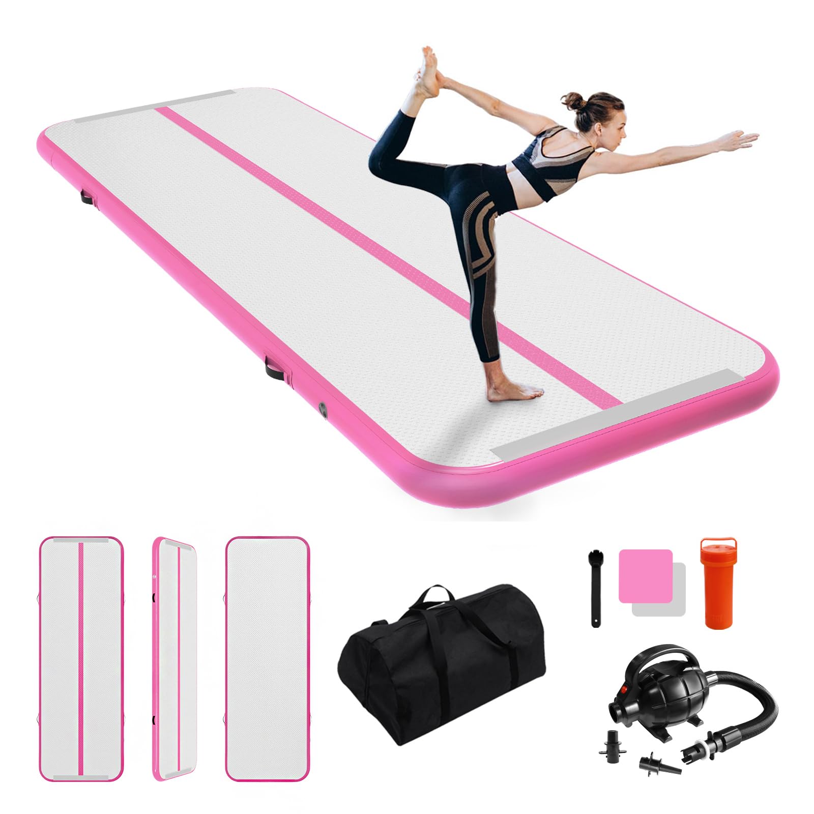 Air Track Ginnastica Artistica 3/4/5/6 Metri 10/20cm Spessore – Tappeto Ginnastica Artistica da Casa con Pompa Elettrica, Tappetino Gonfiabile per Allenamento, Yoga, Cheerleading, Fitness