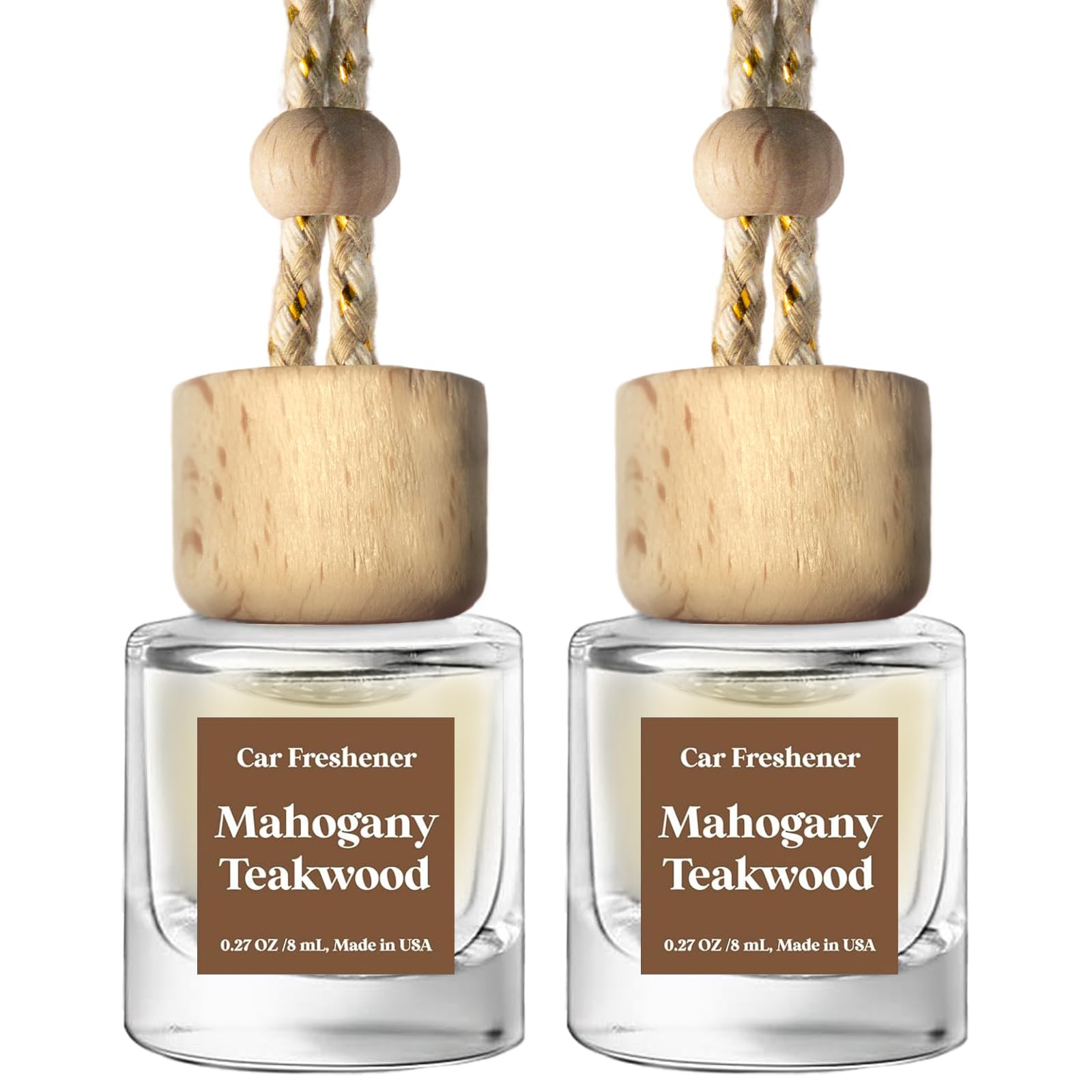 C Classy Car Air Freshener Hanging 2 Pack, Mahogany Teakwood Essential Oil Diffuser for Cars, Cute Car Accessories, Long-Lasting Fragrance, C ar Air Fresheners for Women & Men Gift, Made in USA