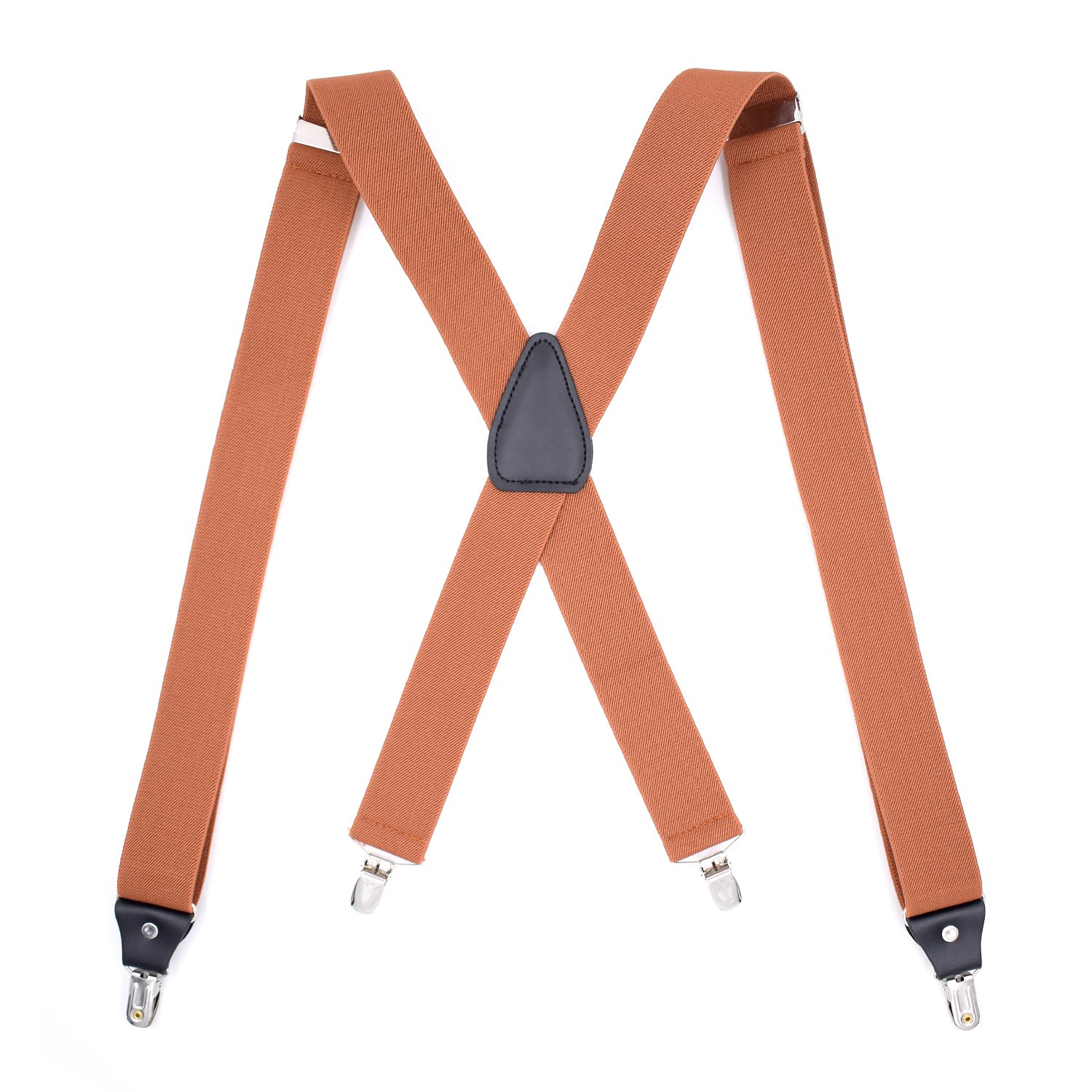 Wannge Men's 4 Clips - Camel Playcool Suspenders Adjustable Elastic - Heavy Duty 1.4 Inch Wide X Shape 4 Strong Clips Suspender Braces - Camel