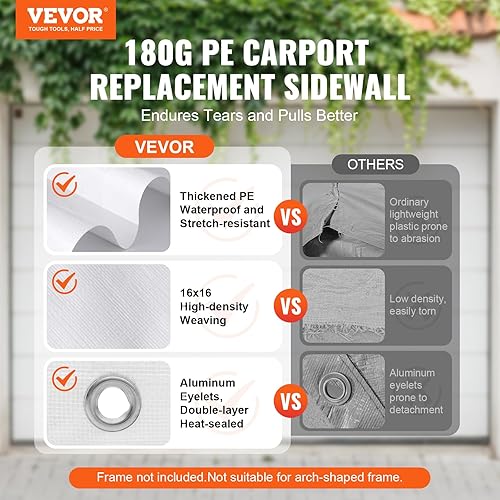 Vista 242 de VEVOR - Cobertizo portátil de almacenamiento exterior de 6 x 8 x 7 pies, refugio resistente e impermeable con puerta enrollable con cremallera y Gris