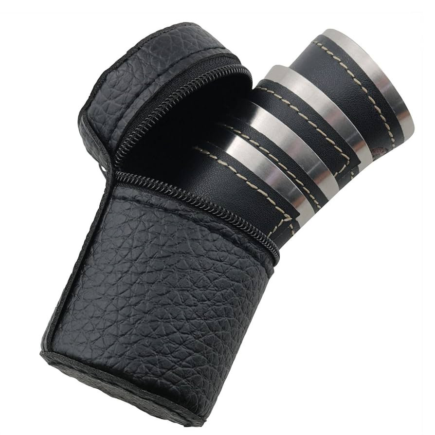 金属製ショットグラス レザーケース付き ヴィンテージ 銀コップ