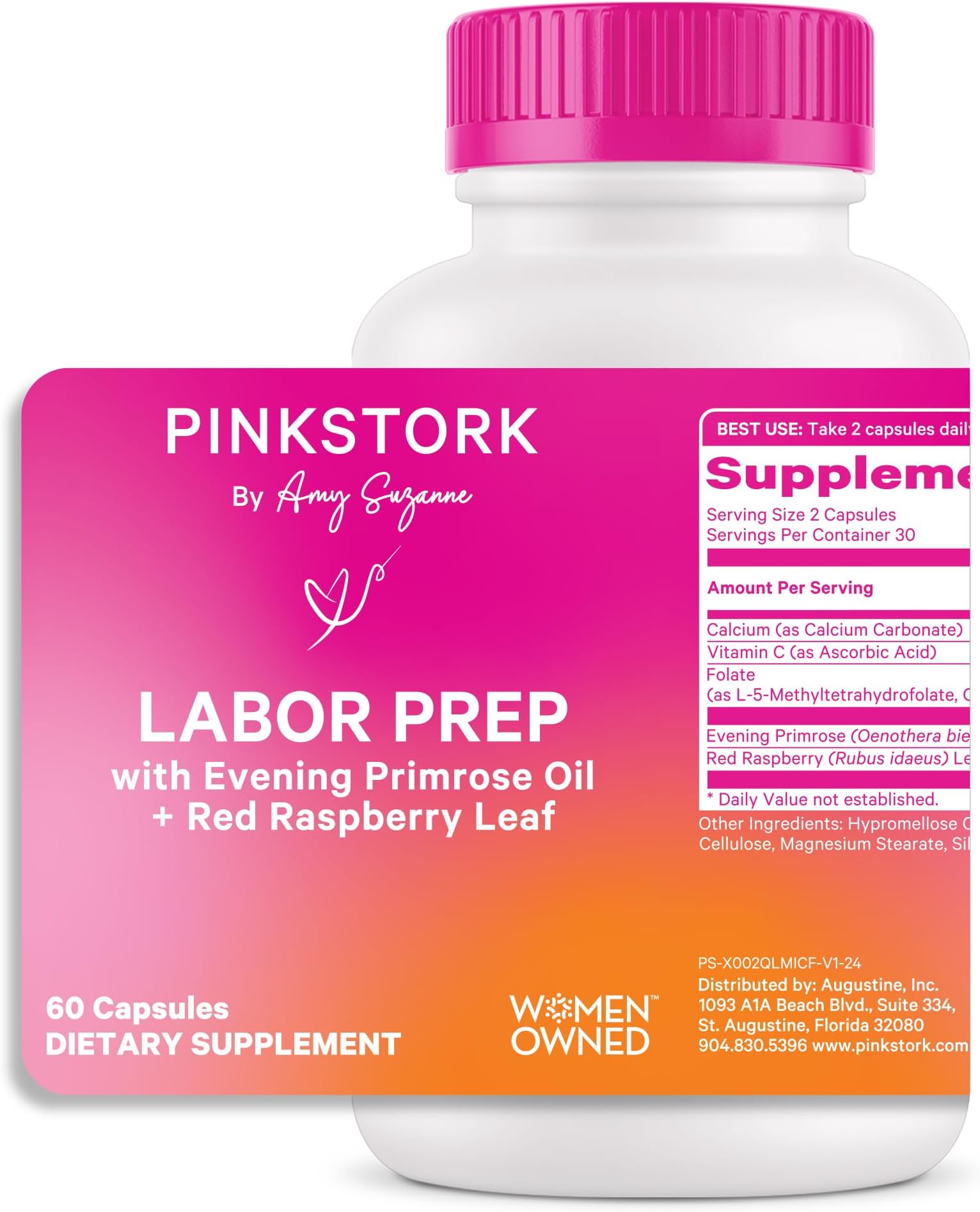 Labor Prep Supplement – Evening Primrose Oil & Red Raspberry Leaf for Third Trimester, Gentle Labor & Postpartum Support, Pregnancy & Breastfeeding Safe, 60 Vegan Capsules