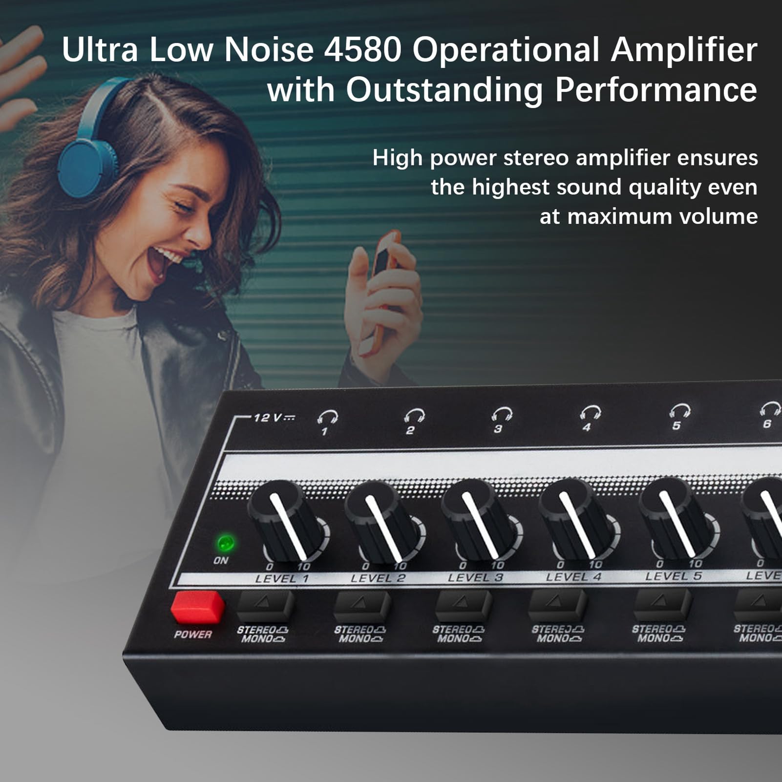 HUIOP HA800S Amplificador de auriculares 8 canales Mono/Estéreo Metal Estéreo Amplificadores de auriculares Amplificador de audio. Mini amplificador de audio estéreo de 8 canales ultracompacto. con,am
