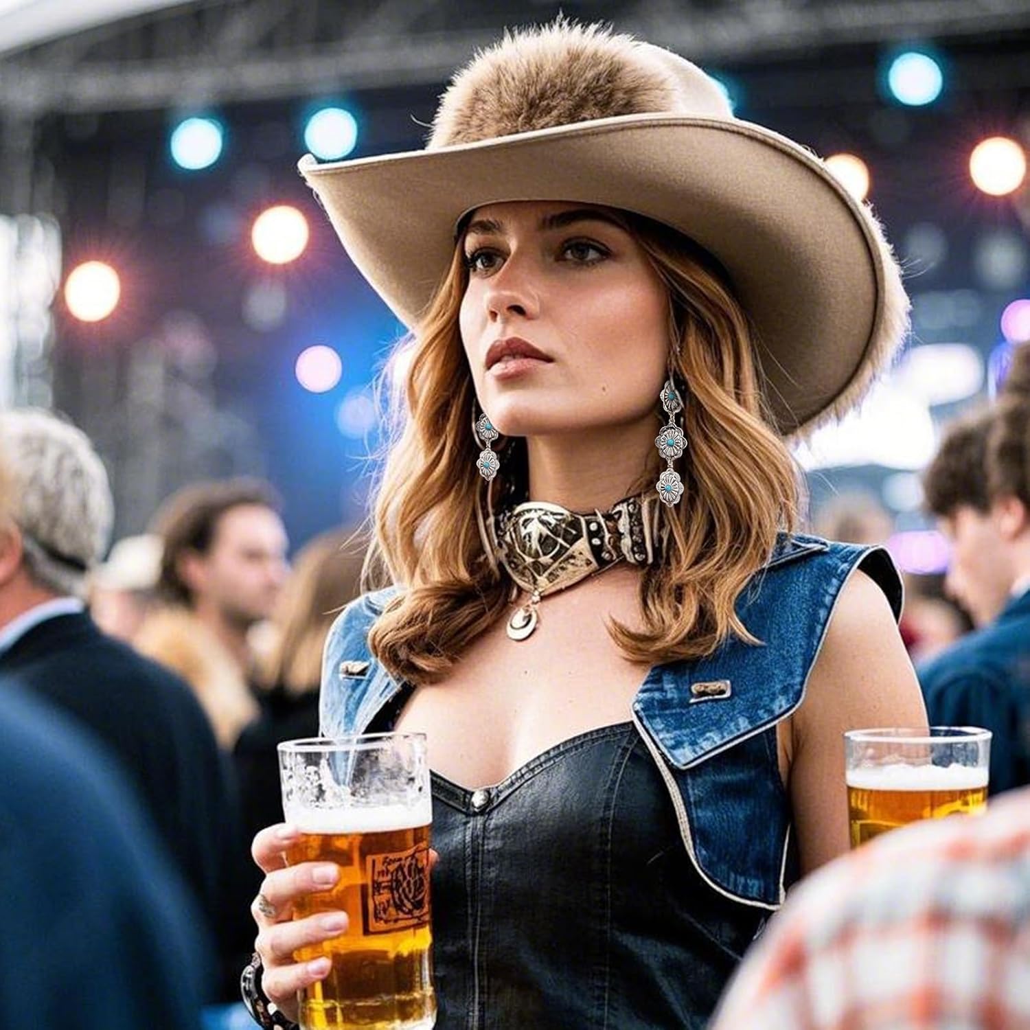 Western Jewelry Set for Women Turquoise Necklace Earrings Boho Bracelet Gift Western Boho Turquoise Jewelry for Women - Image 5