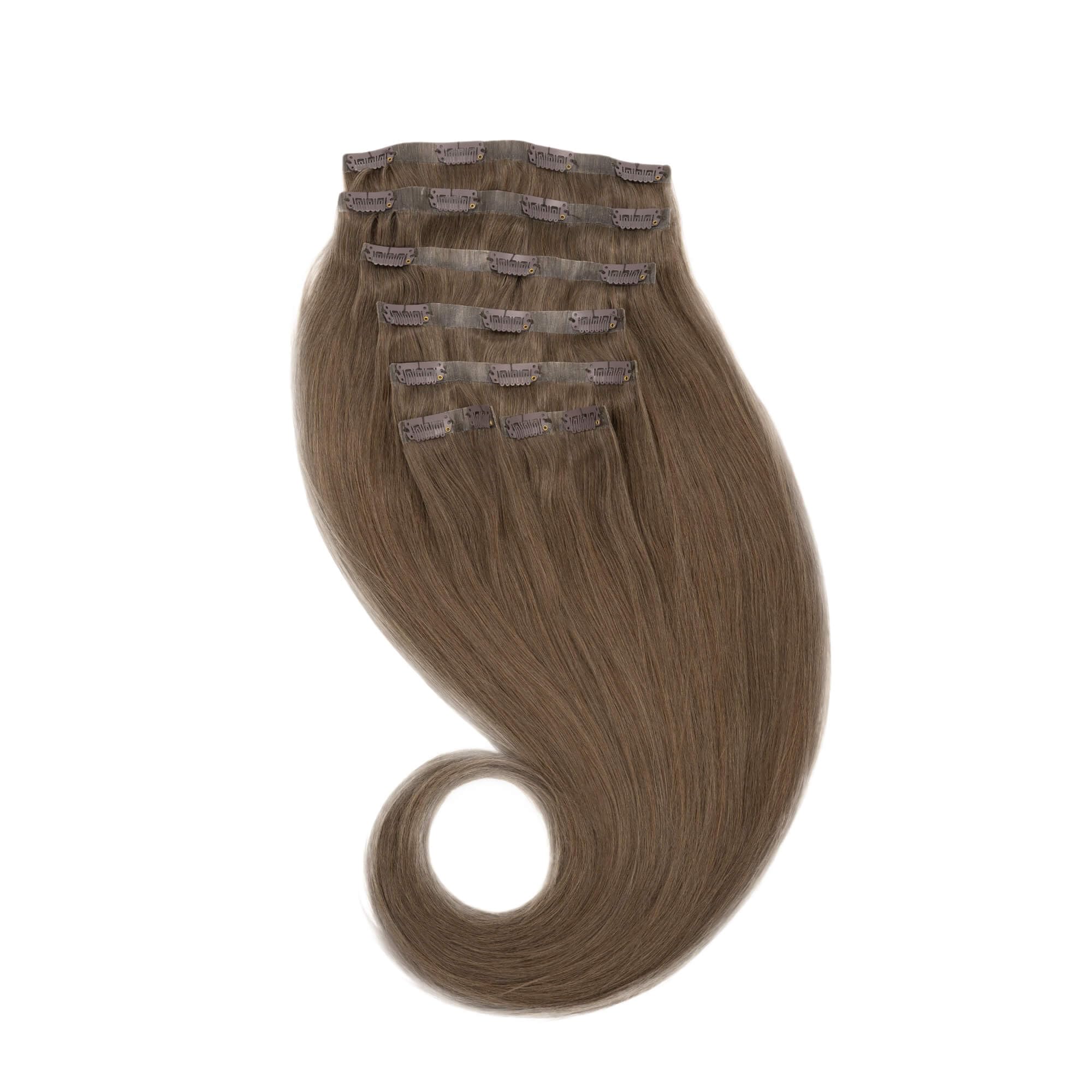 GLOBAL EXTEND® Clip-in-Extensions nahtlos I 100% Echthaar I Angenehmes Tragen | Einfaches Befestigen I Dichte und Volumen I Große Farbauswahl I Komplettes Set (30 cm, 8B aschbraun)