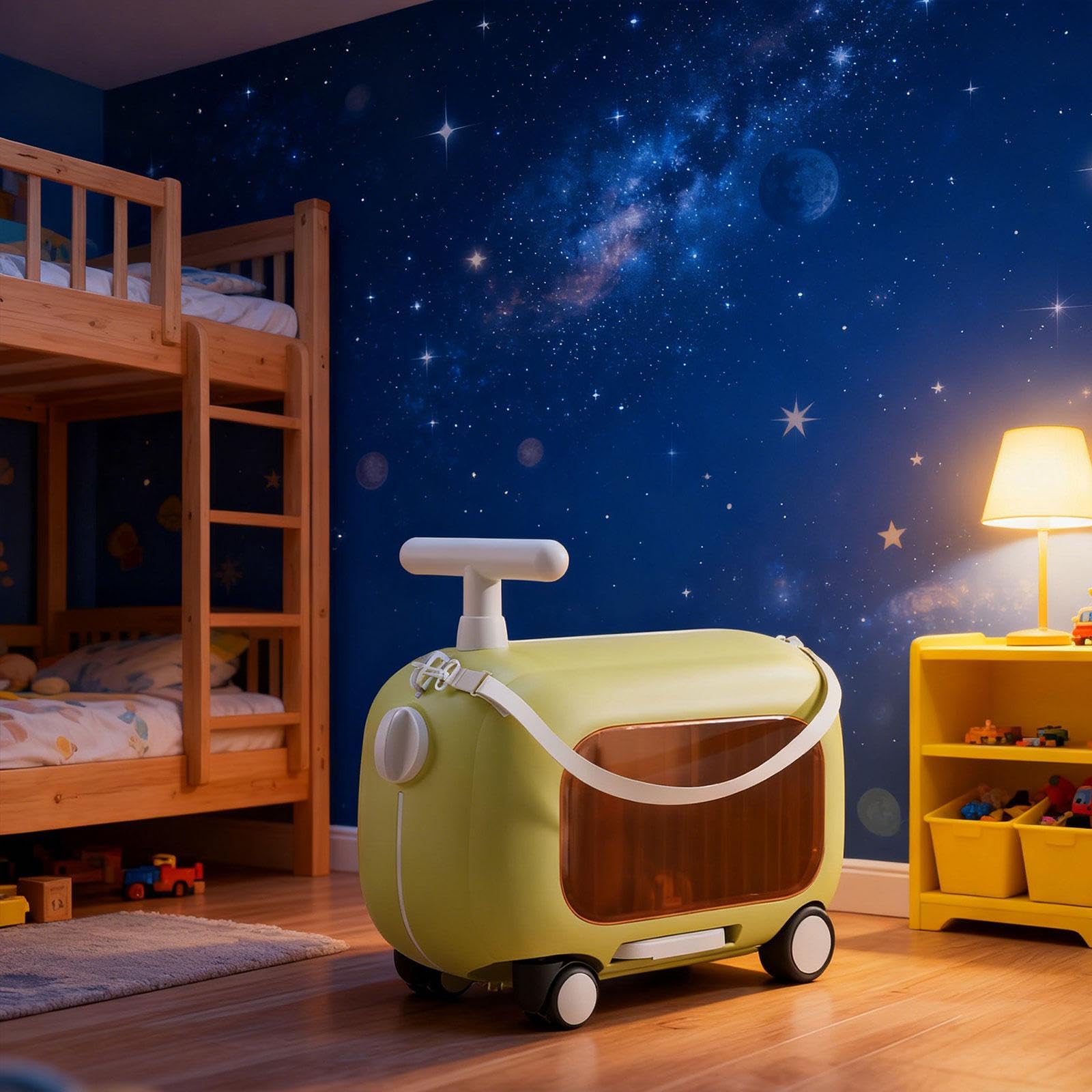 Valigia Da Cabina per Bambini con Seduta Integrata con Ruote Cinghia Regolabile E Scomparto Trasparente Adatto per Aereo con, Verde