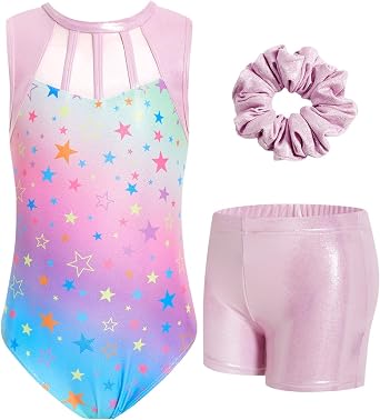 JiAmy Gymnastics Leotards for Girls Sparkly Biketards Unitards with Shorts Dance Ballet Tumbling Outfits For 3-12 Years