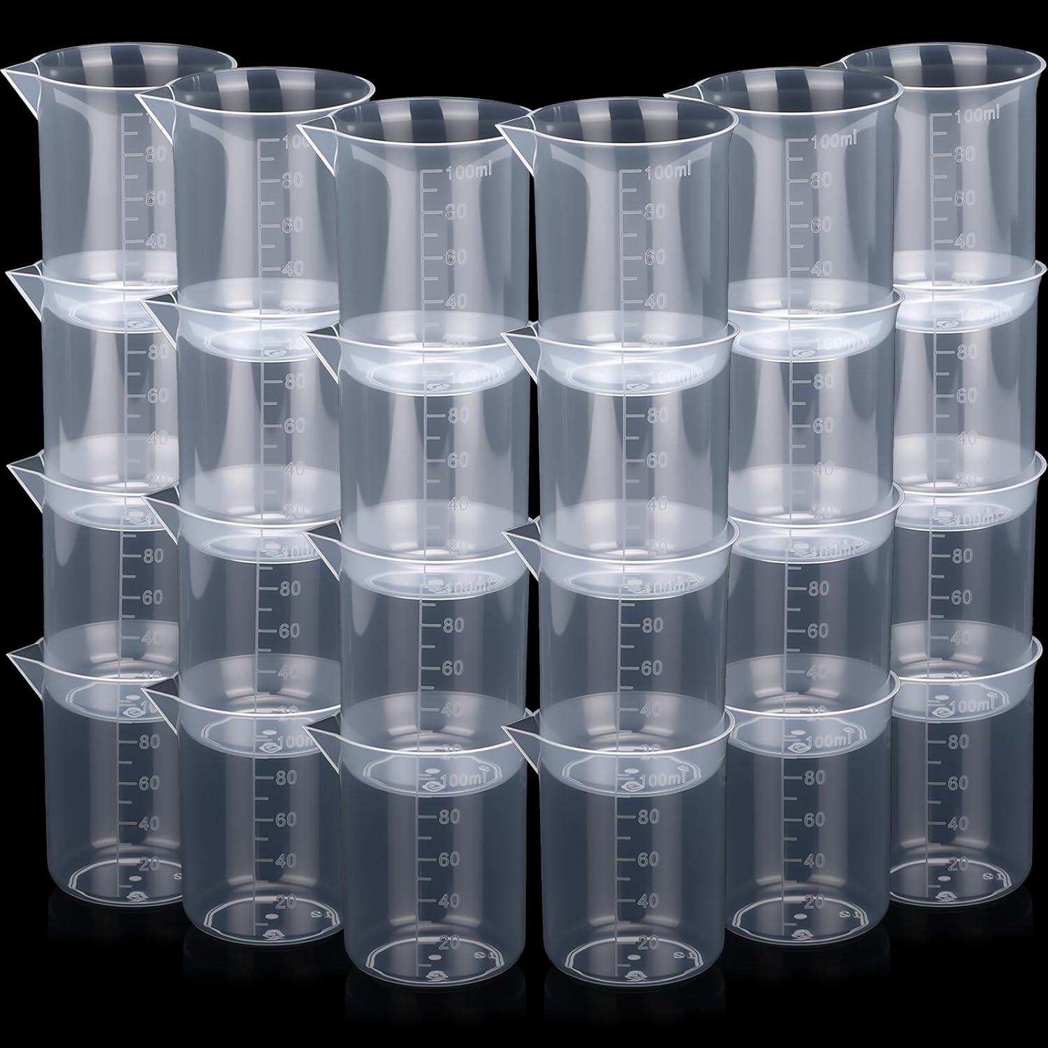 Tatuo 200 Pack 3.4oz/100ml Plastic Mixing Cups Disposable Measuring Cups V-shaped Cup Rim, Epoxy Bulk Clear Beaker with Graduated for Resin, Laboratory, Liquid, Acrylic Paint Art, Medicine