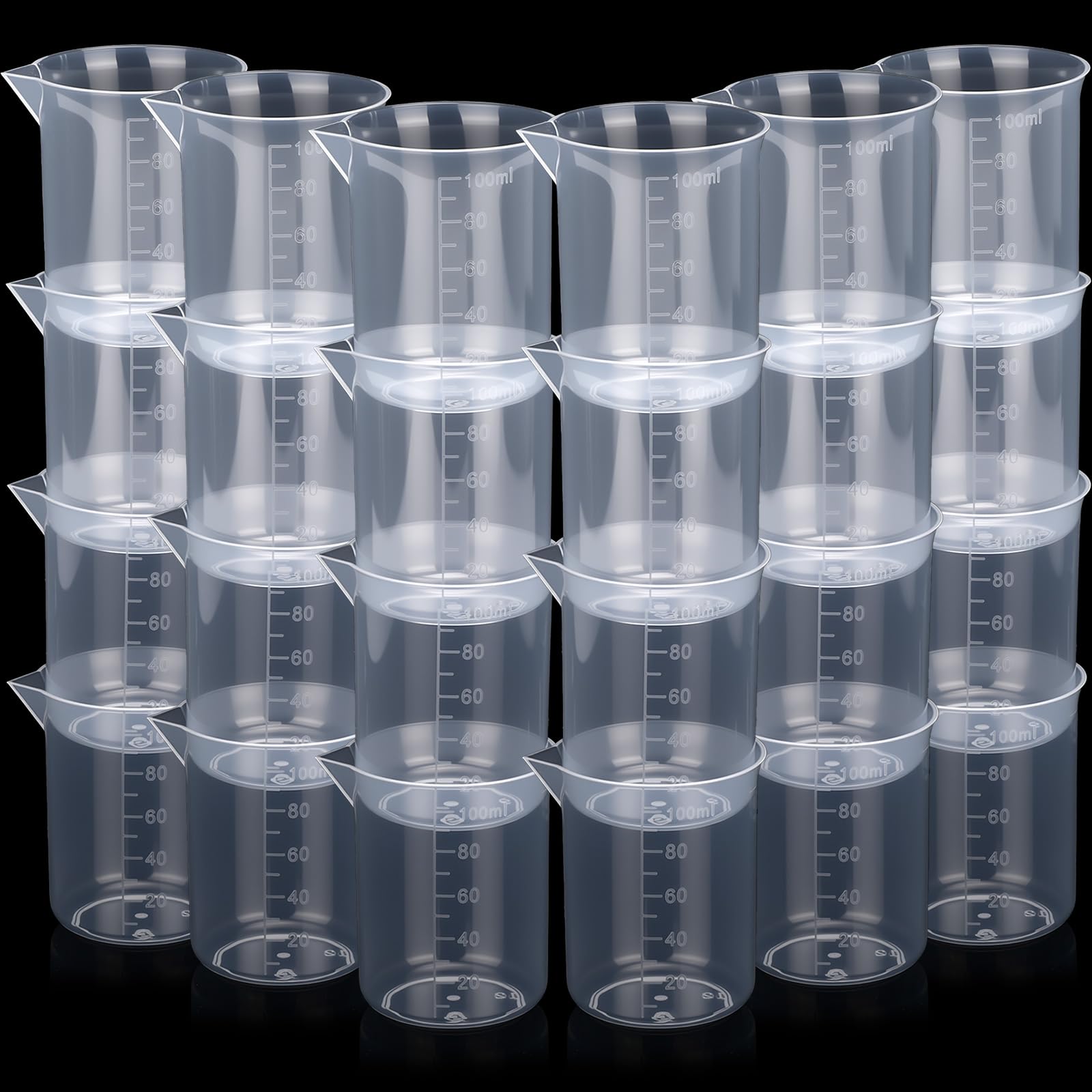 Tatuo Paquete de 200 tazas medidoras desechables de plástico con borde en forma de V, vaso transparente de epoxi a granel con graduado para resina, laboratorio, líquido, pintura acrílica, arte y