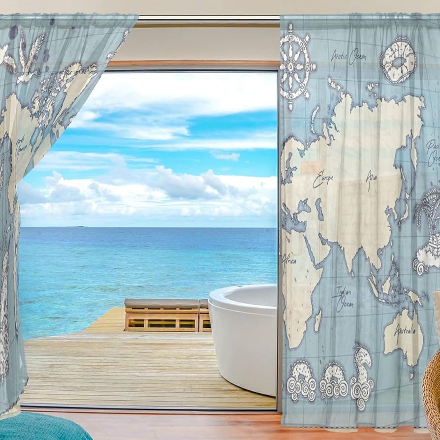 Amazon｜Chovvy レースカーテン ミラーカーテン 地図 世界地図