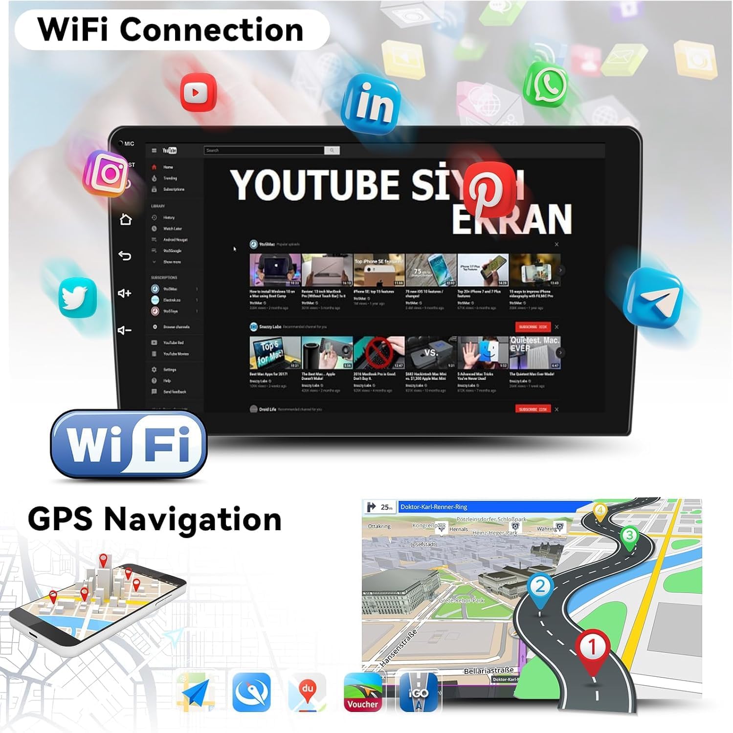 GPS Navigation and WiFi connection interfaces