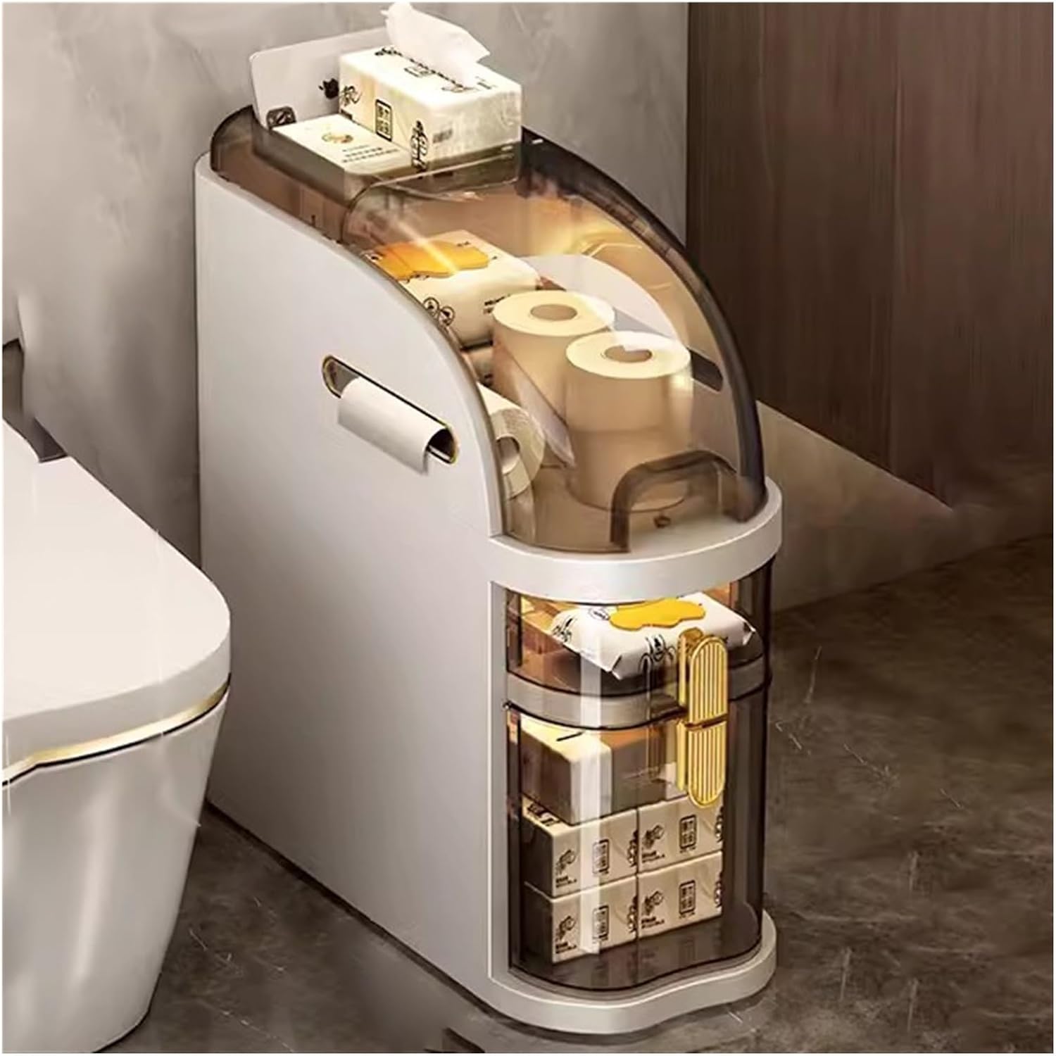 Slim Bathroom Storage Cabinet with Wheels, Tall Narrow Drawer Storage ...