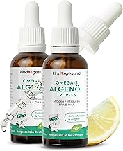 Omega 3 Children's Drops - Vegan & Sustainable - 50 ml Algae Oil (133 Days) - Child-friendly Dosage: 205 mg DHA + 103 mg EPA per Daily Dose - With Lemon Flavour - from 3 Years