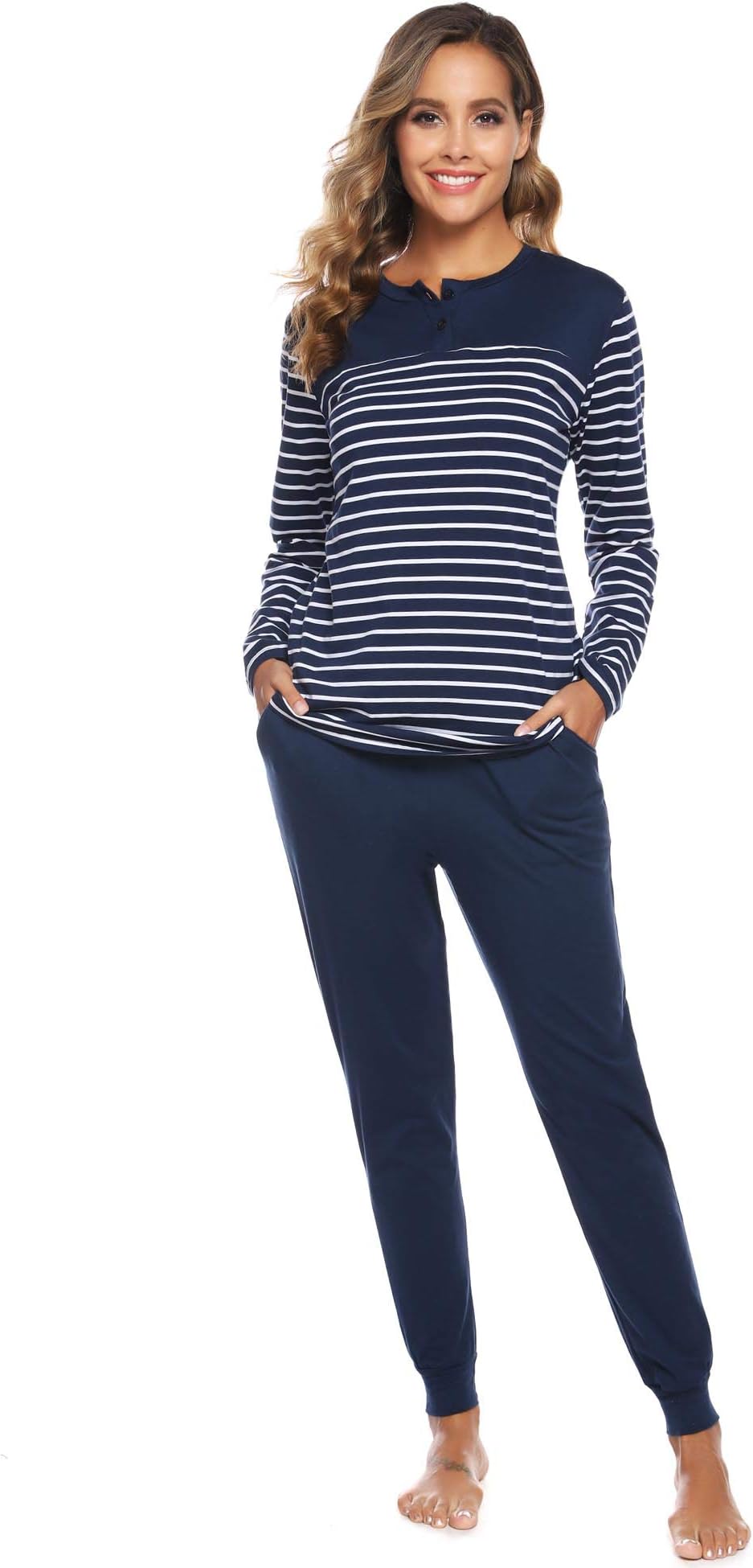 Arblove Womens Pyjama Sets Cotton Long Sleeve Loungewear Top & Bottom Ladies Pjs Nightwear