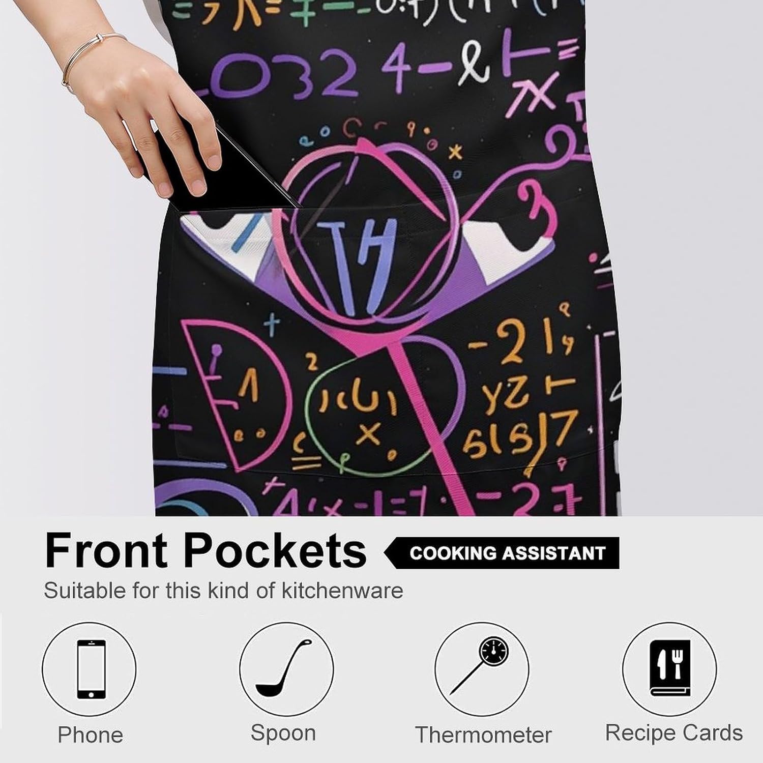 Math Formula Apron for Cooking Kitchen Chef Aprons with Pockets Unisex Professional Adjustable Bib Aprons Restaurant Waterdrop Resistant Apron for Men Women Waiter