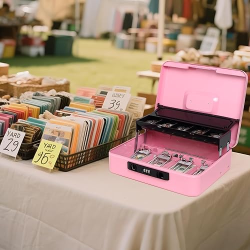 Vista 92 de Jssmst - Caja de efectivo de metal grande con bandeja de dinero,Caja de bloqueo Blanco con cerradura de combinación