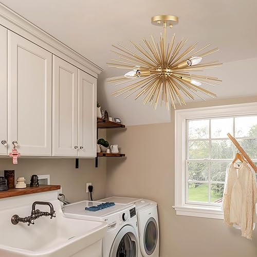 Miniatura 8 de GOMUNIN Candelabro Sputnik de 9 luces color negro con forma de estrella de mediados de siglo, lámpara colgante de satélite para comedor, sala de