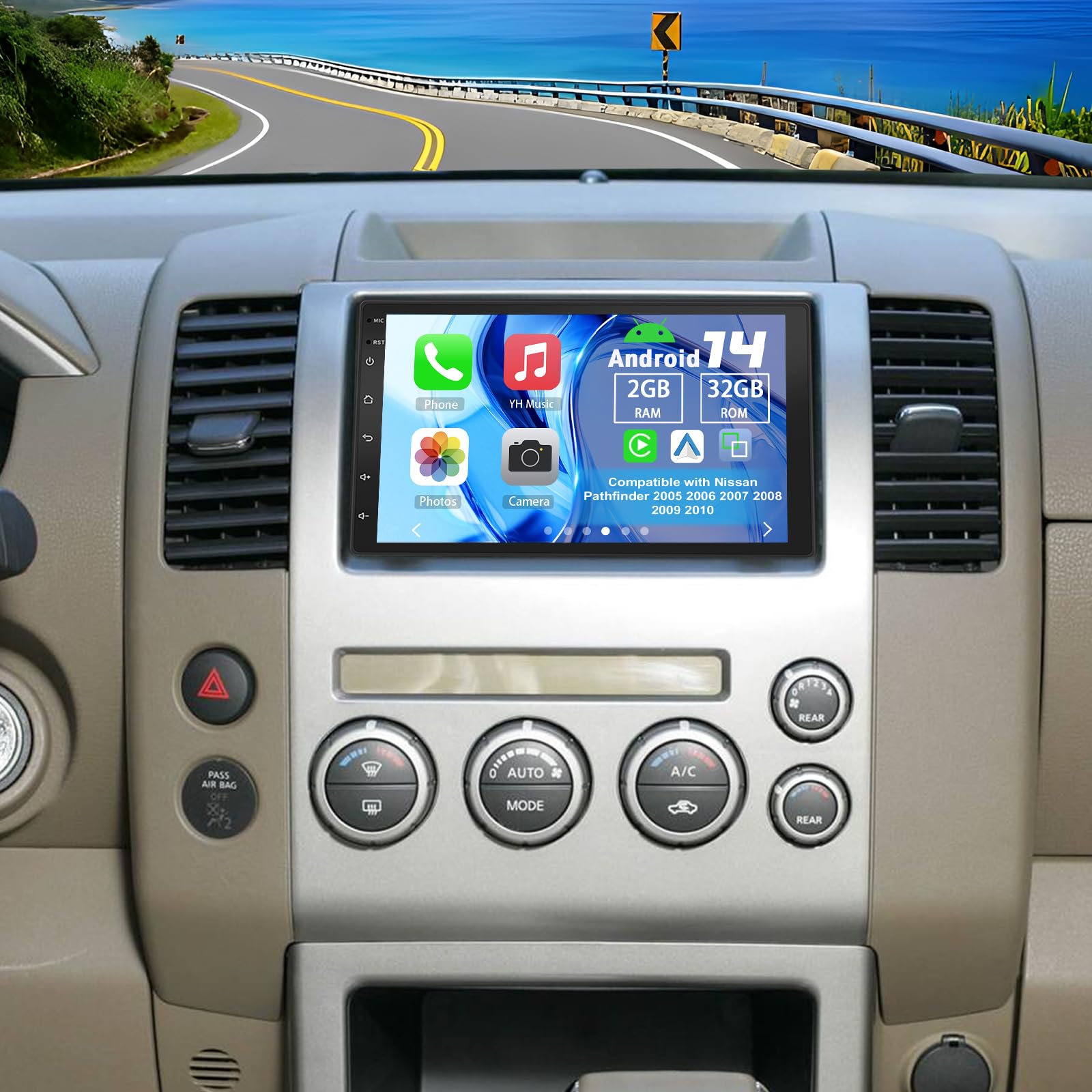 Photo 1 of Slakerbe Android 14 Double Din Car Stereo Radio for Nissan Pathfinder 2005-2010,7" Touchscreen Car Radio w/Wireless Carplay Android Auto GPS WiFi Bluetooth RDS DSP SWC Mic Backup Camera