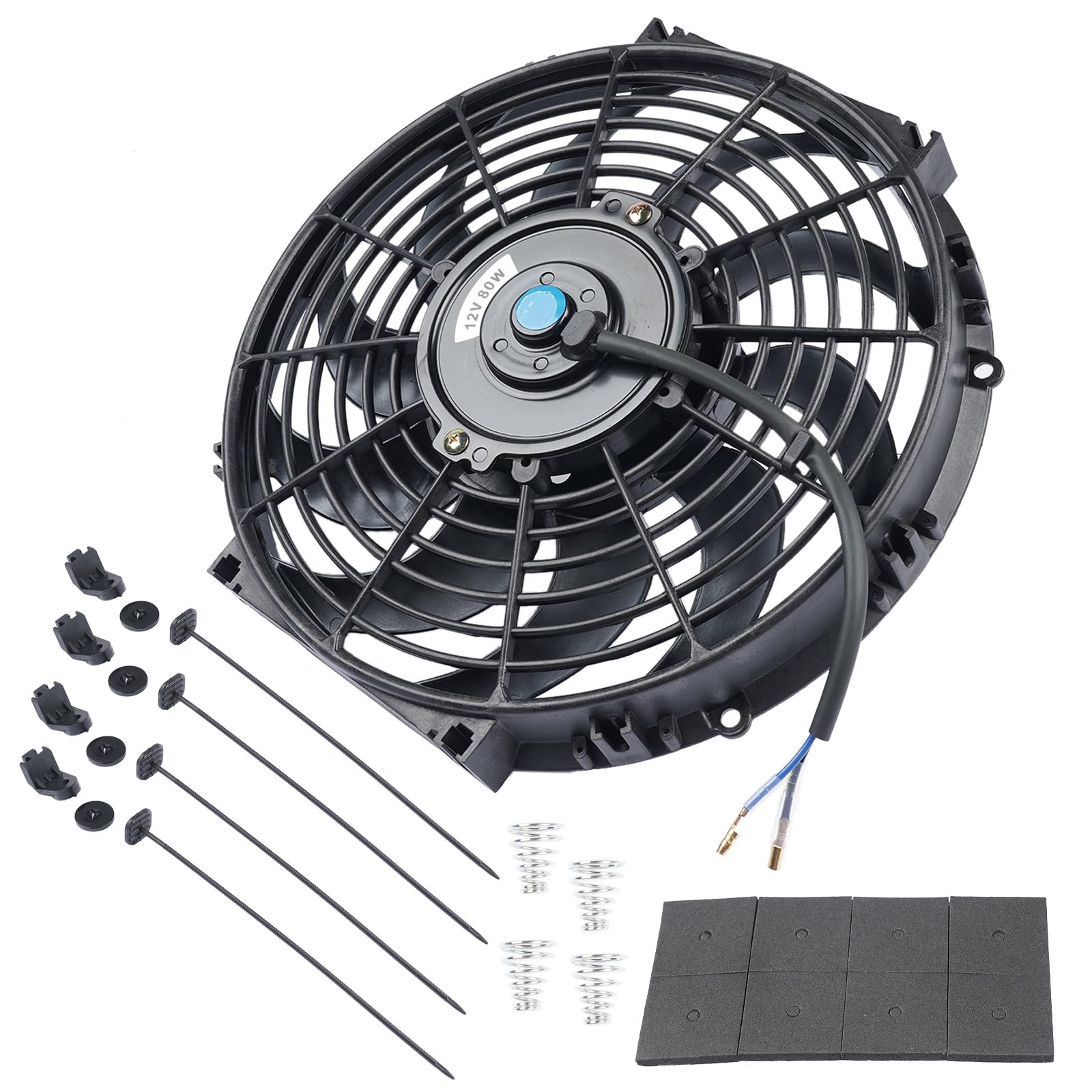 12 Zoll 12V 80W Universal Elektrolüfter Motorlüfter Kühlerlüfter with10 Blades PKW-Montagezubehör für Auto KFZ LKW Hopzty