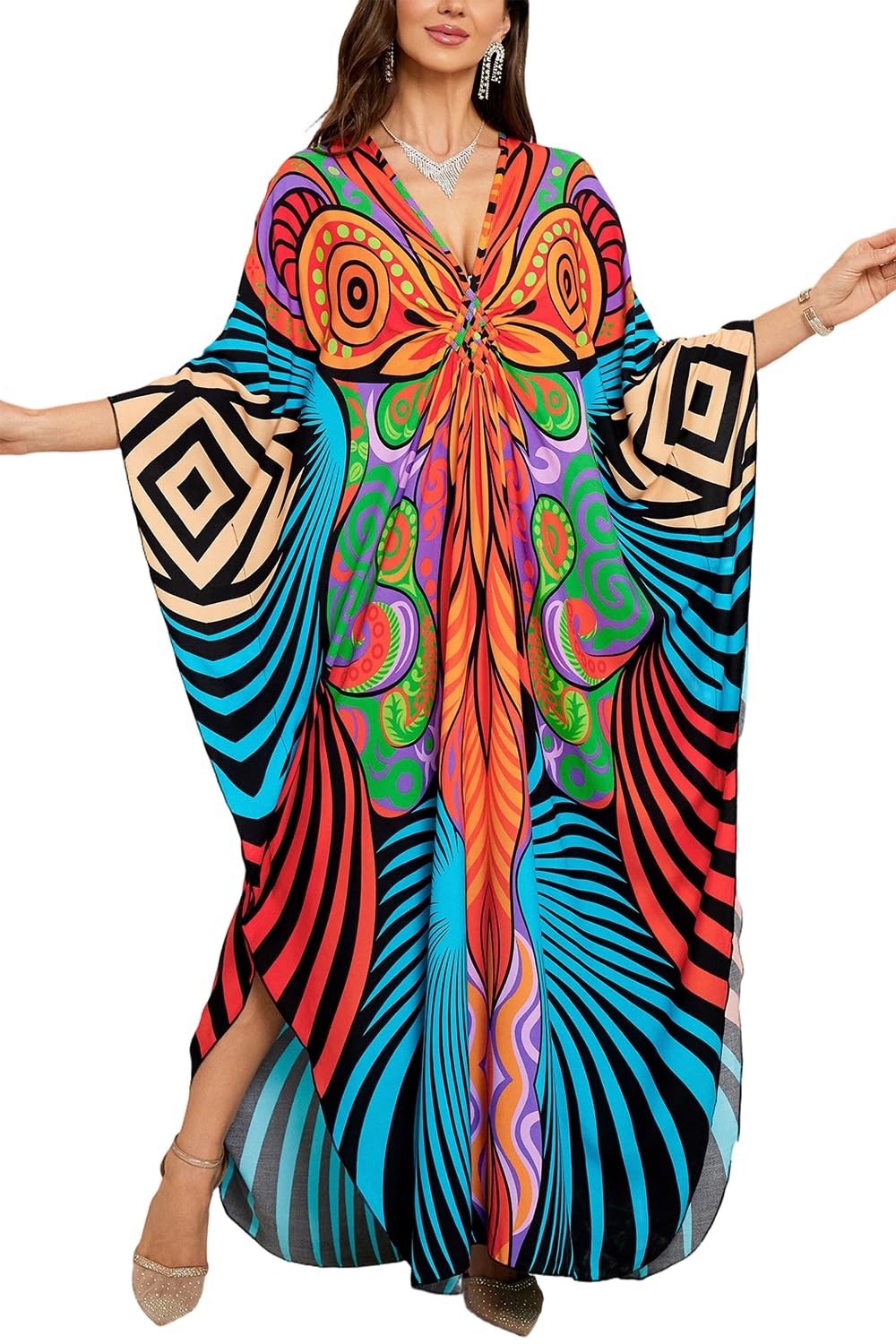 L-Peach Women's Kimono Long Dress Maxi Kaftan Summer Beach Boho Cover up Tops