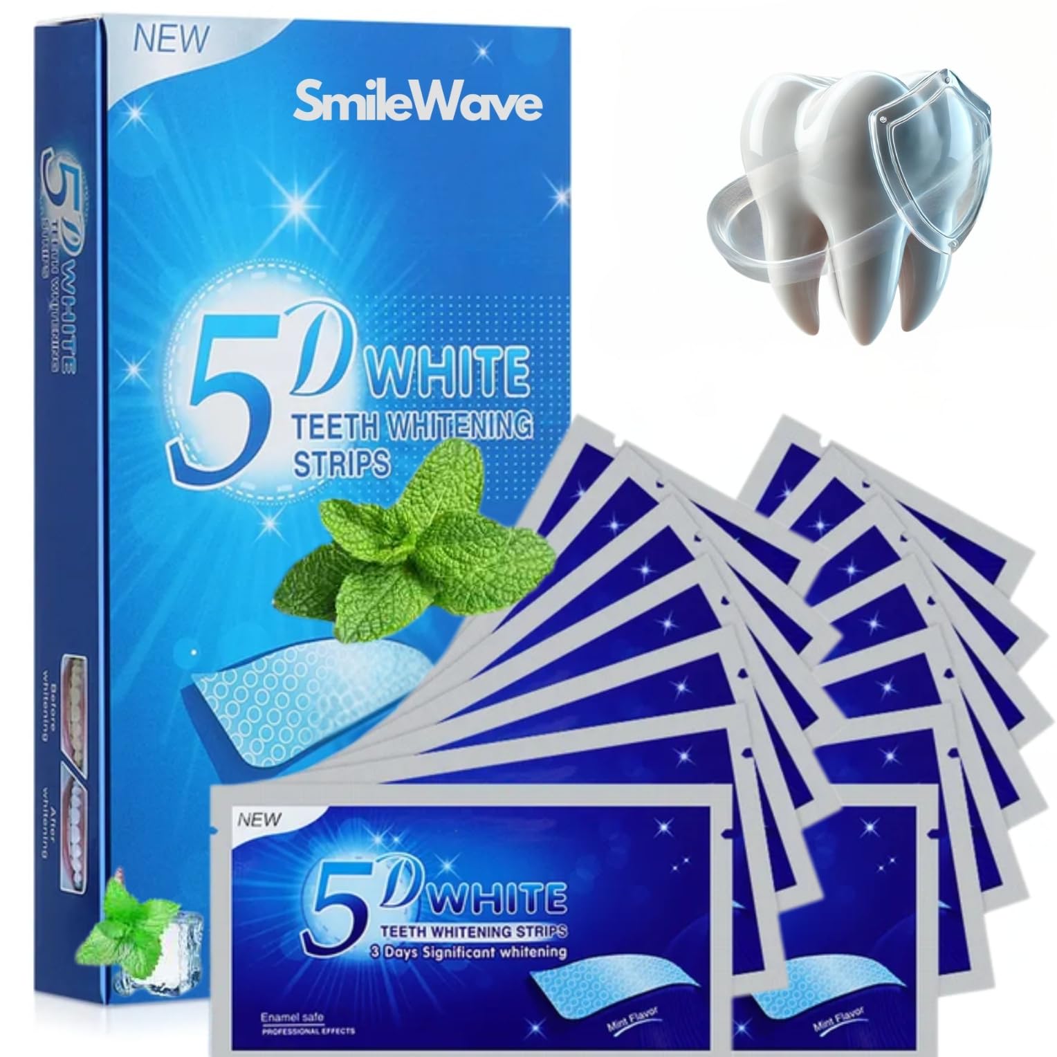 Teeth Whitening Strips - 28 Strips 14 Count Pack Efficient Anti-Slip Natural Essence Stretchable Non Sensitive Safe to