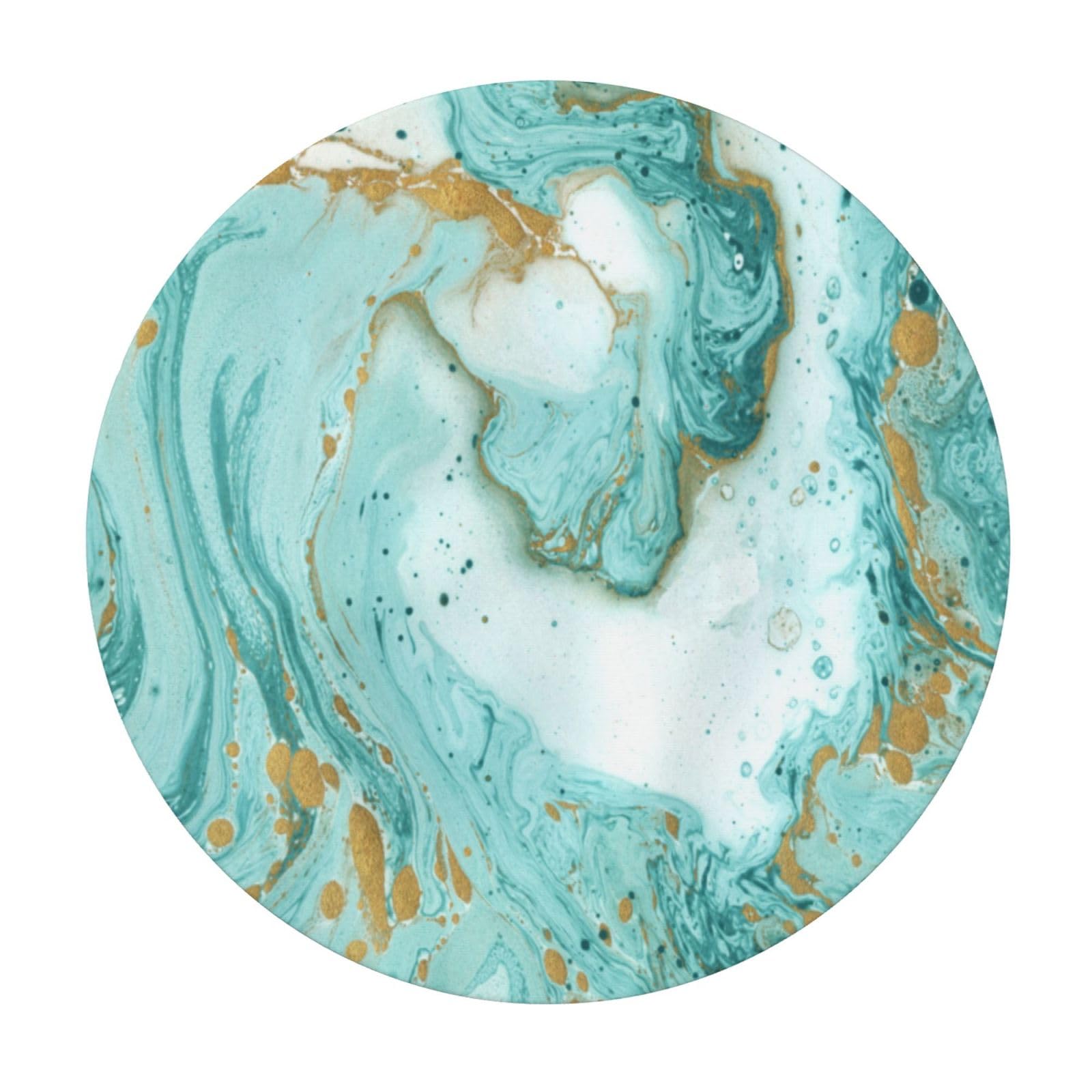 cfpolar Turquoise Marble Texture Round Fitted Tablecloth with Elastic Edge, Waterproof Wipeable Round Table Cover Cloth for Indoor Outdoor Party Dinner Fits Diameter 45-50 Inch Round Table