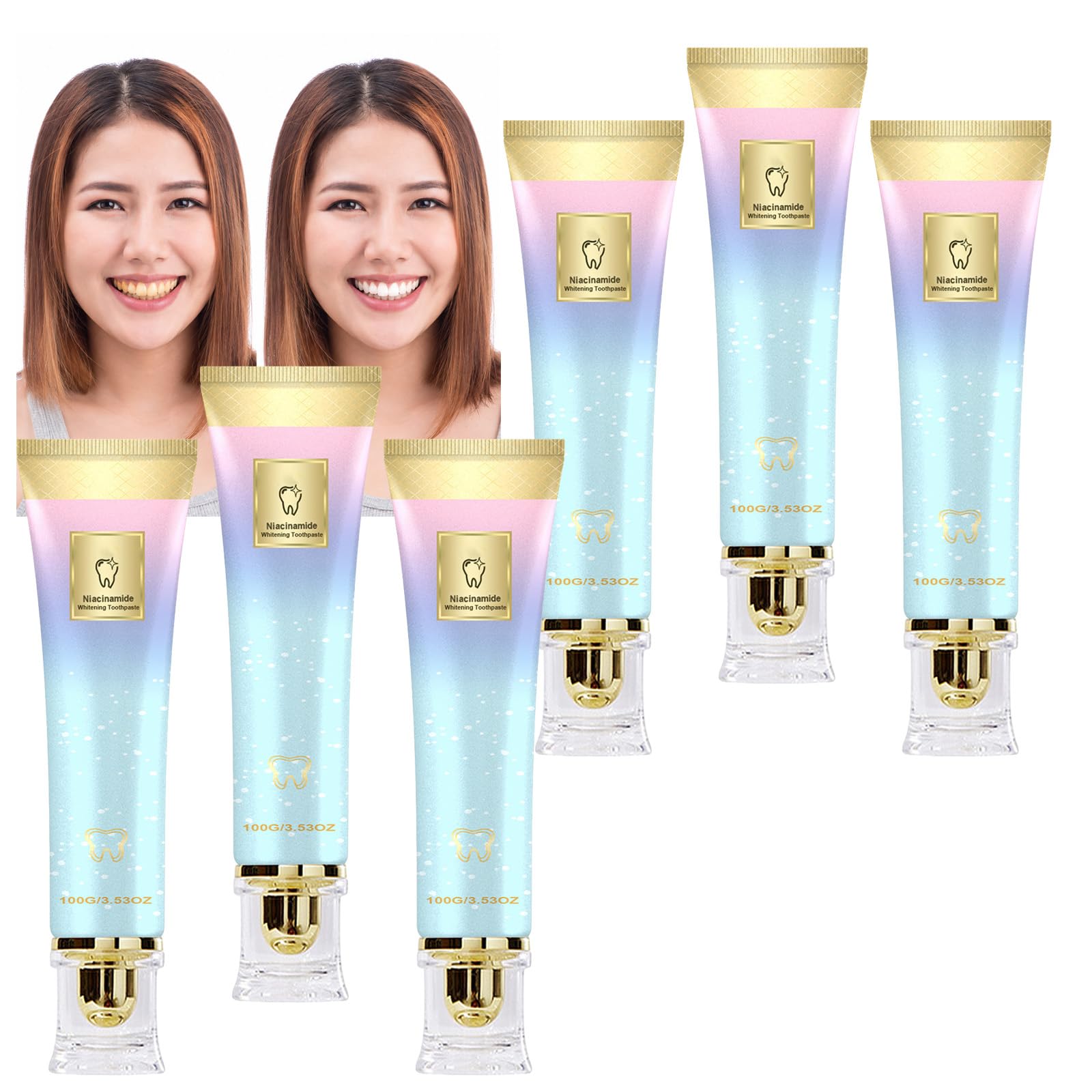 Dentifricio sbiancante alla niacinamide per adulti, gel sbiancante per la rimozione intensiva delle macchie, crema per lo scolorimento della superficie, formula per la sensazione della bocca (6PCS)