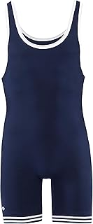 Matman Wrestling Singlet Double Knit Nylon Youth Boys Kids Weightlifting Made in USA (Navy White, Large)