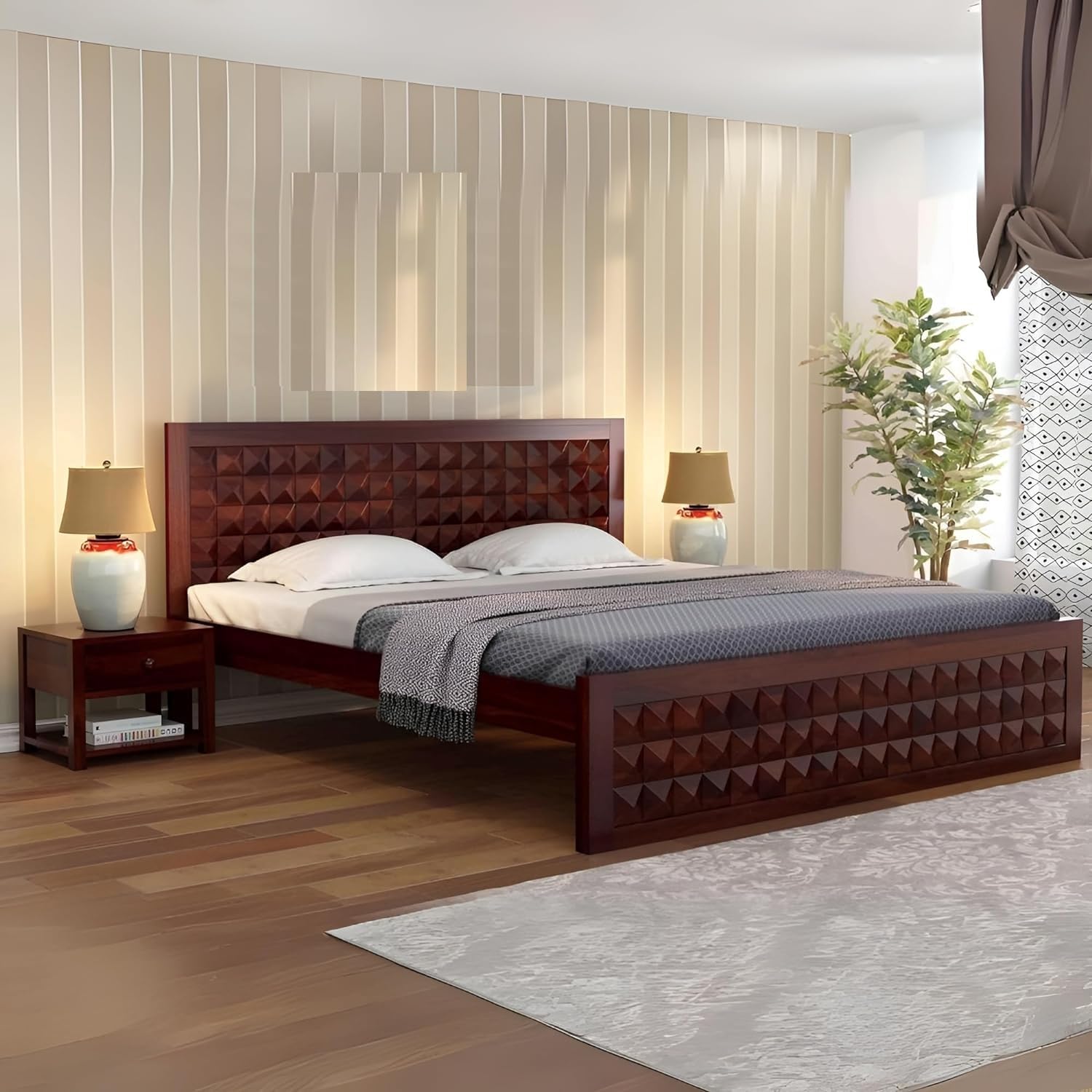 Ferrovilla Tokyo Queen Size Sheesham Wood Bed for Bedroom with 2 Years Warranty-image-2