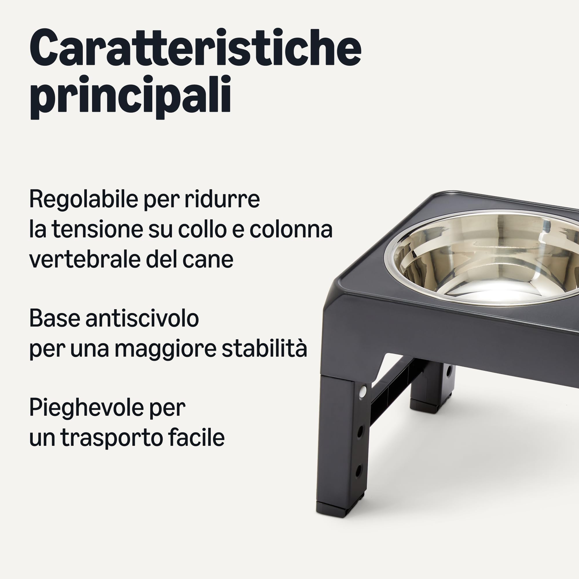 Amazon Basics, Supporto rialzato per Ciotole per Cani, Ciotola rialzata Regolabile in Altezza, Ciotole in Acciaio Inossidabile, Antiscivolo, mangiatoia per Animali Domestici, 44 x 24 x 30,5 cm, Nero