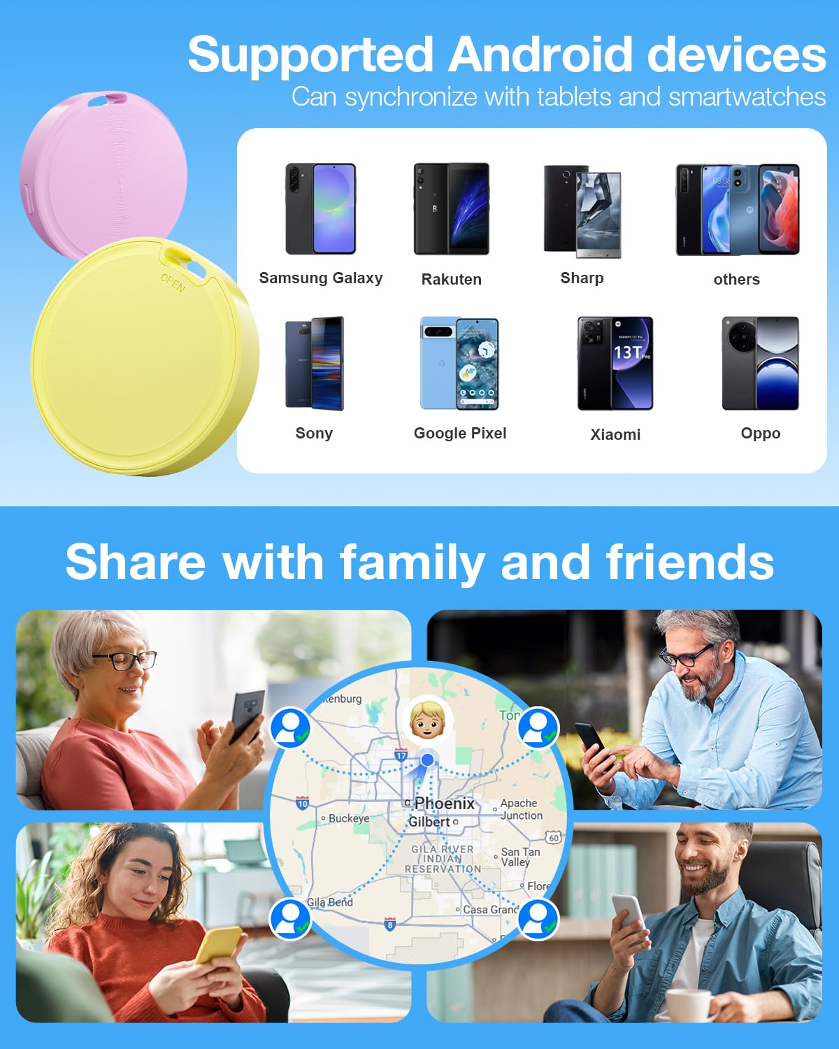 Tracker pour Android, lot de 1 tracker Android, étiquettes de suivi Android, durée de vie de la batterie de 2 ans, traqueurs Google Find pour l'application Google Find Hub, étanche IP65 pour clés