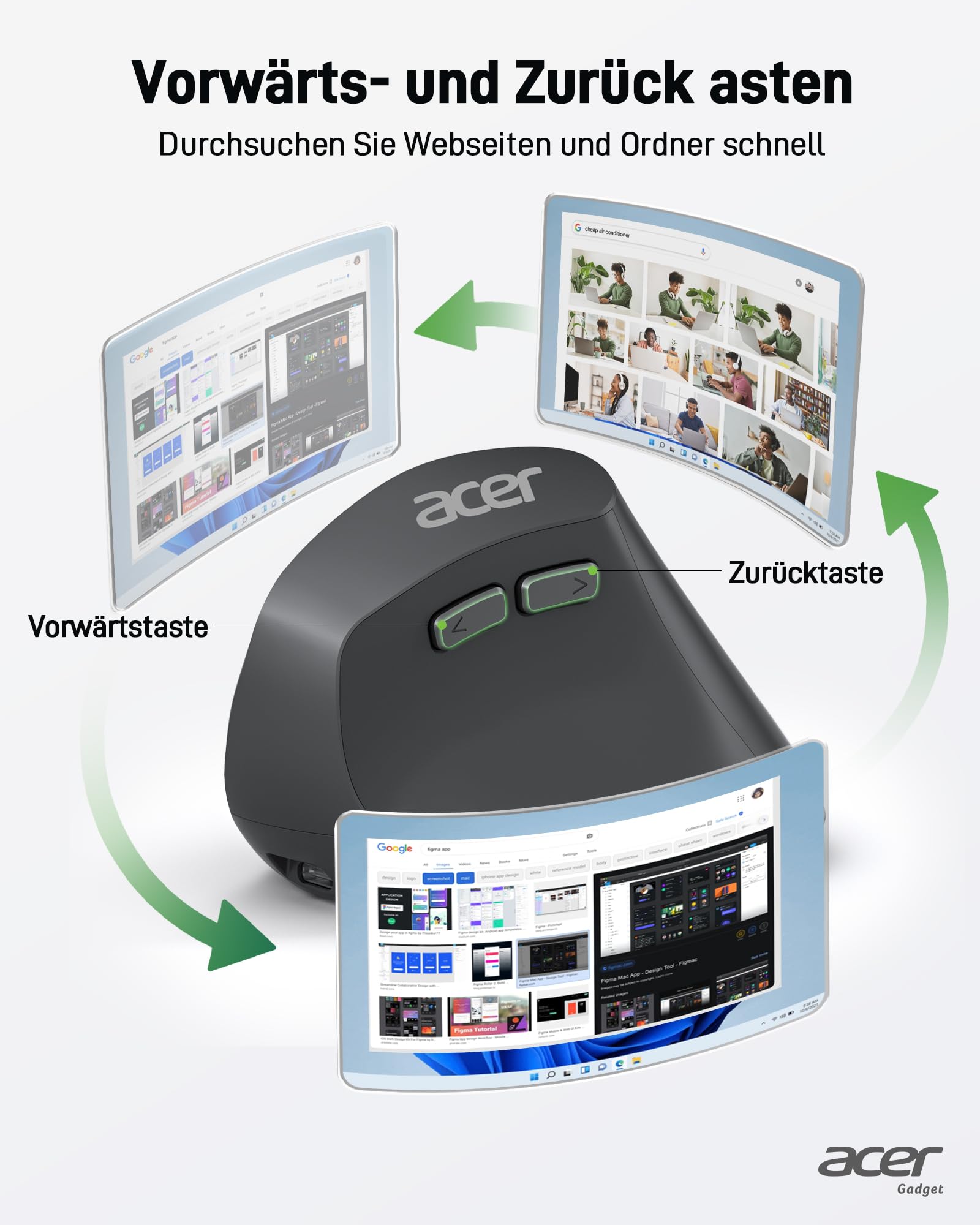 Acer Ergonomische Maus Kabellos, Wiederaufladbare 2.4GHz Vertikale Maus mit 3 Einstellbaren DPI, 6 Tasten… – Ansicht 6