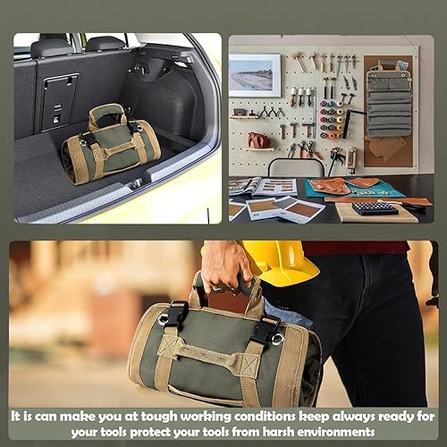 Miniatura 6 de Bolsa de herramientas enrollable resistente, bolsa enrollable compacta para mecánicos, electricistas, bricolaje, bolsas de herramientas de lona