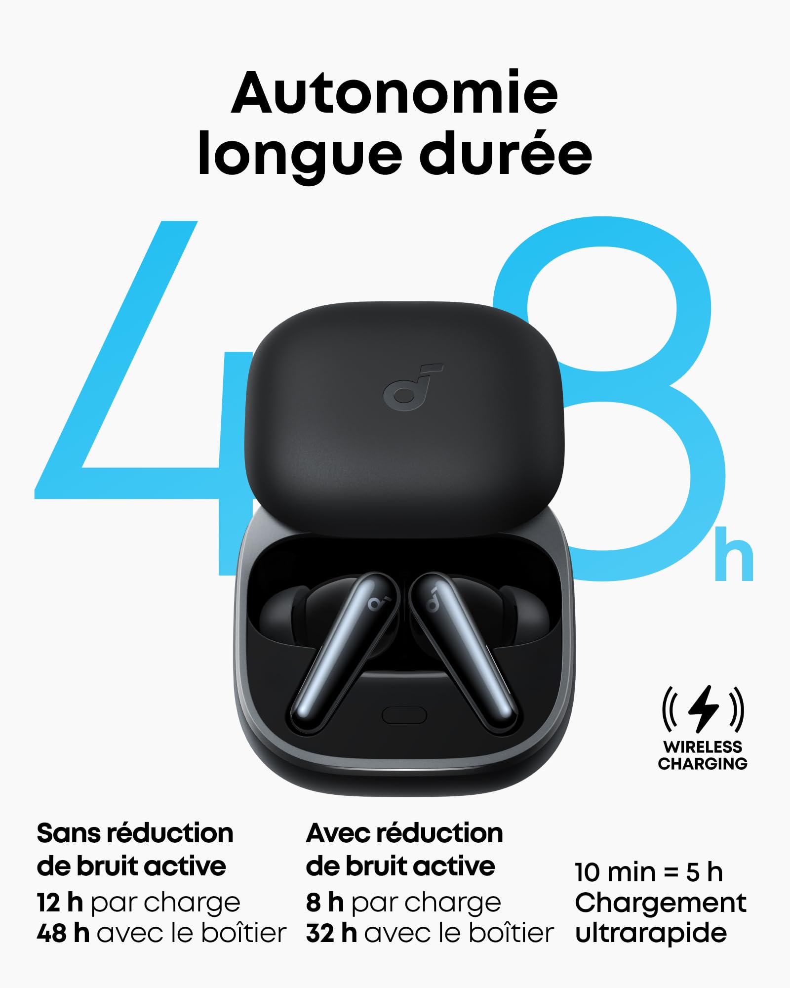 Soundcore Liberty 5 by Anker Écouteurs sans Fil Bluetooth avec Réduction de Bruit ANC, Charge Rapide, Dolby Audio