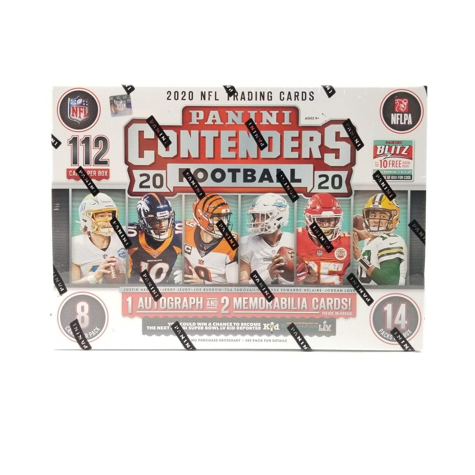 2020 Panini Contenders Football MEGA box (112 cards/box) 1 Autograph, 2 Memorabilia Cards