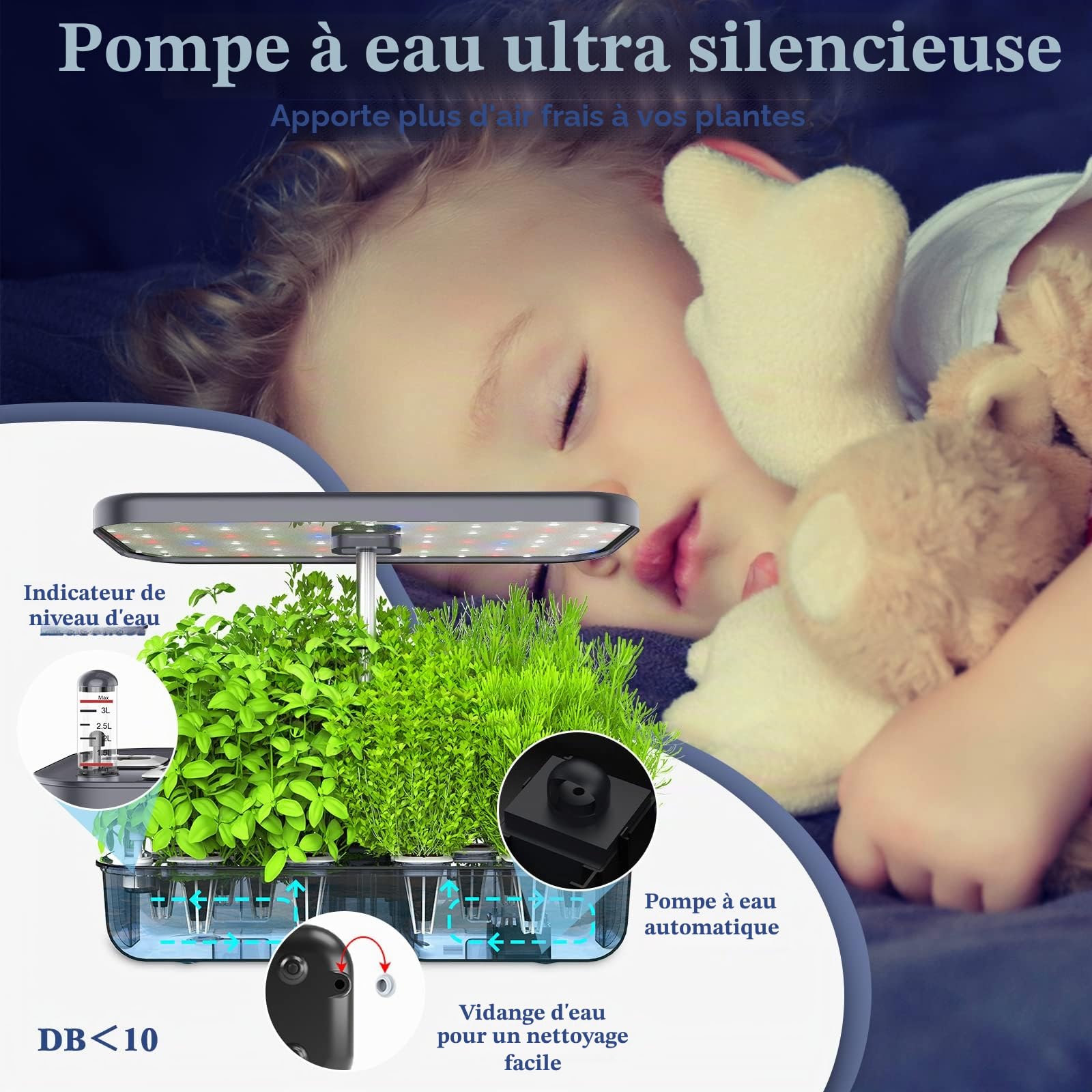 Système de Culture hydroponique à 12 dosettes, Kits et systèmes pour Cultures hydroponiques (Gris)
