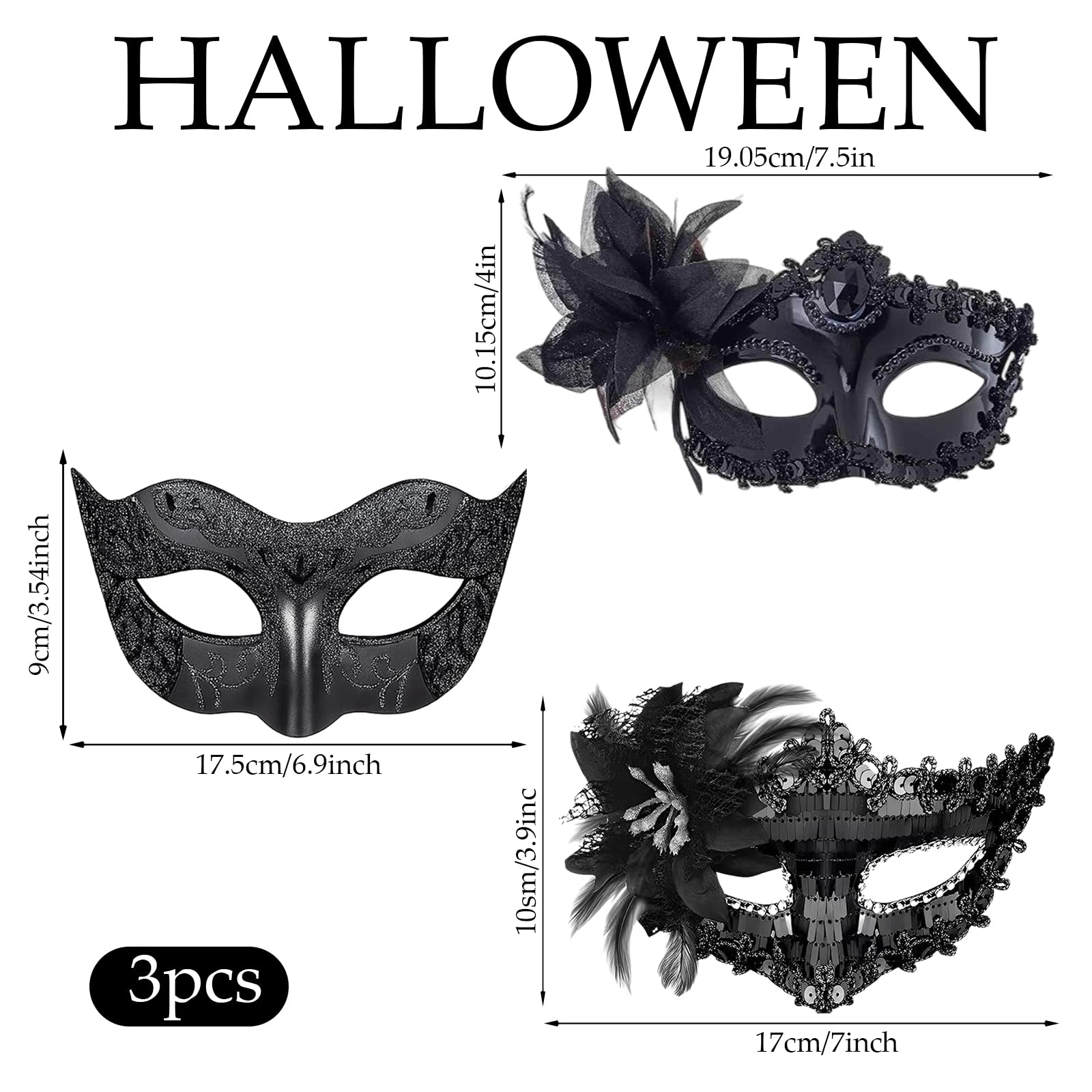 Masquerade Mask for Women 3 Pack Black Masquerade Masks - Image 2