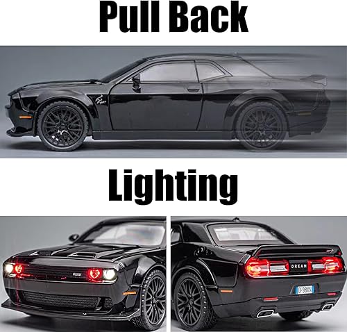 Miniatura 4 de Modelo de auto de juguete Dodge Challenger Hellcat modelo de aleación, auto coleccionable con luz y sonido, vehículos de juguete para niños a partir