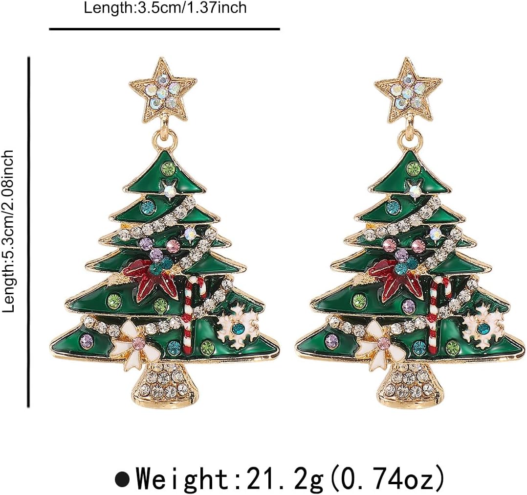 Christmas Tree Earrings Star Bowknot Xmas Tree Dangle Drop Earrings Sparkly Rhinestone Earring Holiday Party Jewelry Accessories for Women - Image 4