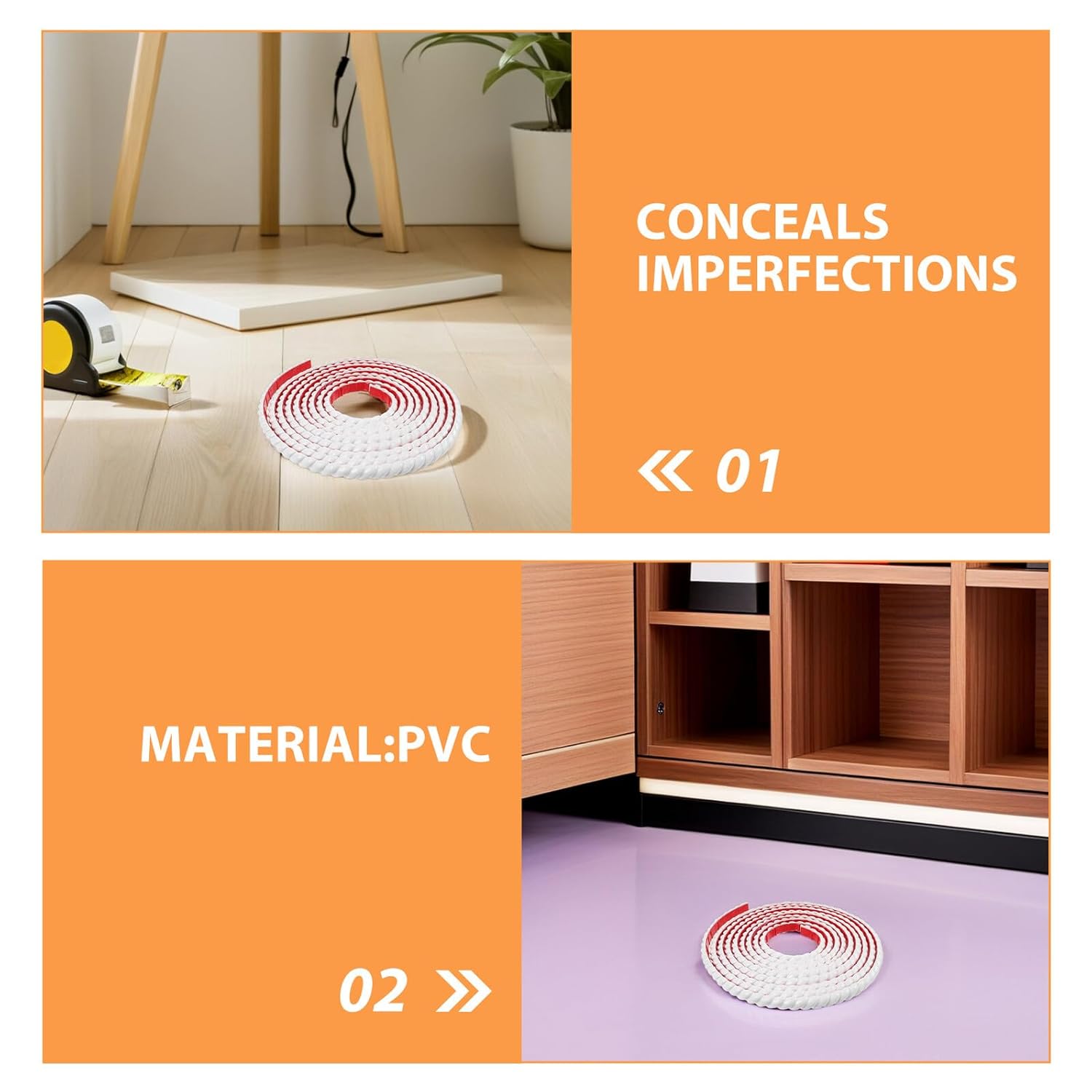 2 Rolls Self-Adhesive PVC Edging Strip 10mm X 5m Flexible Peel and Stick Wall Trim Decorative Mirror Frame Border for Kitchen Bathroom Waterproof Wall Molding