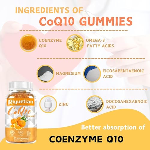 Miniatura 2 de Suplementos CoQ10 extra fuertes para mujeres y hombres Gomitas CoQ10 antioxidantes para apoyo a la salud del corazón Sabor naranja Gomitas
