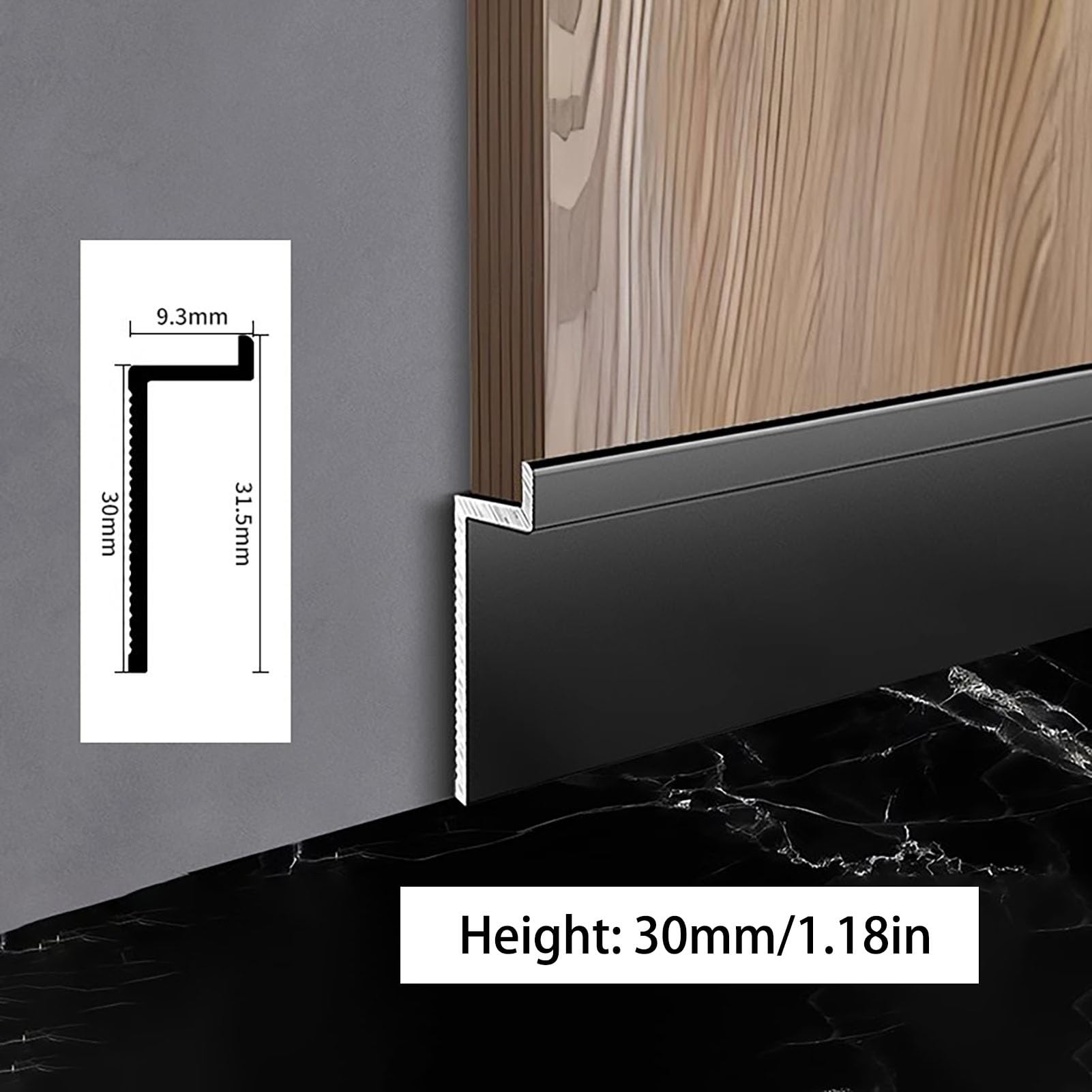 Battiscopa da incasso in alluminio ultra sottile, rivestimento invisibile, set completo con angoli, battiscopa da incasso facile da installare