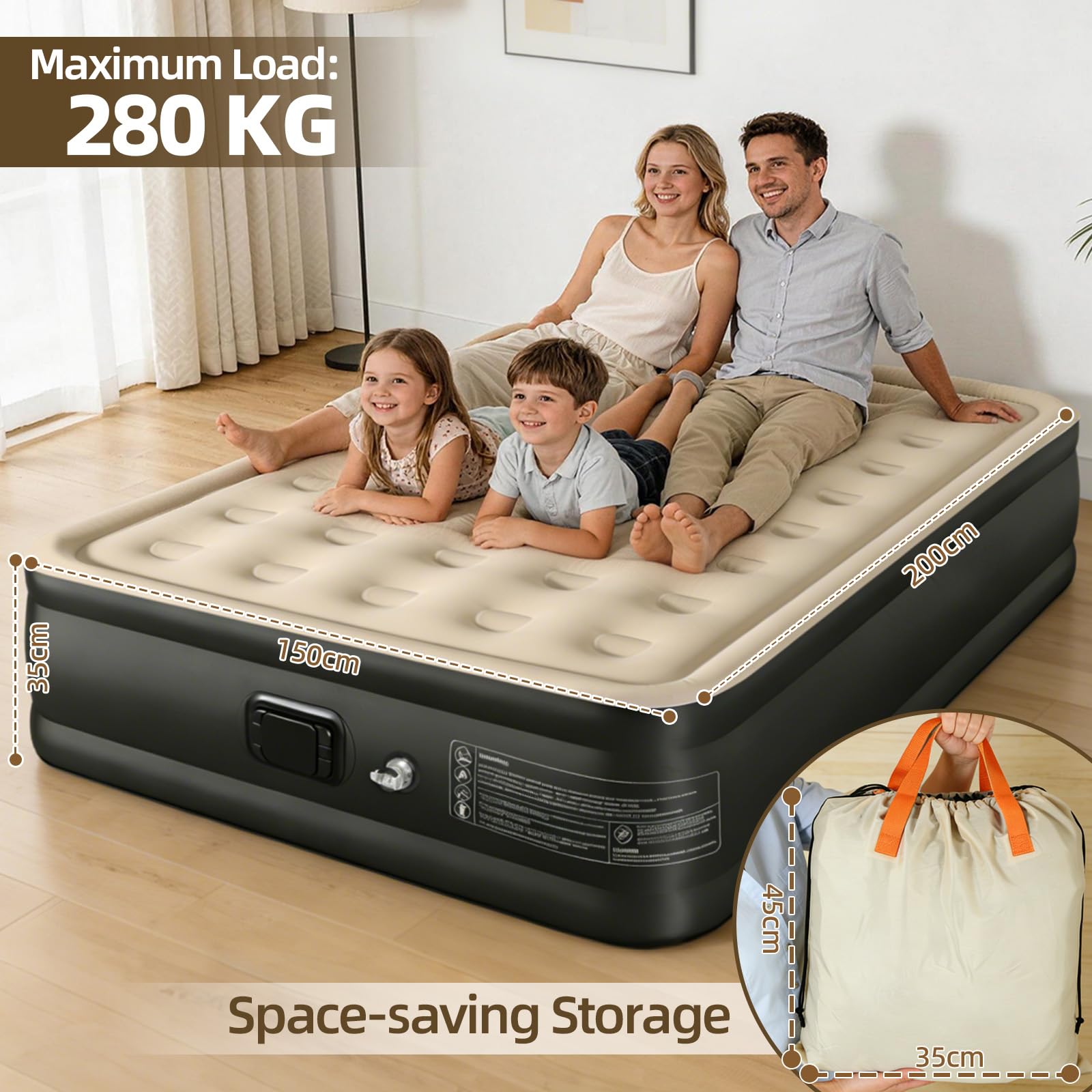Colchón Hinchable Doble 200x150x40cm, Cama de Aire con Bomba Integrada Extraíble, Superficie Terciopelo Mejorada, Resistente a Pinchazos 300kg para Camping, Hogar, Viaje y Emergencias