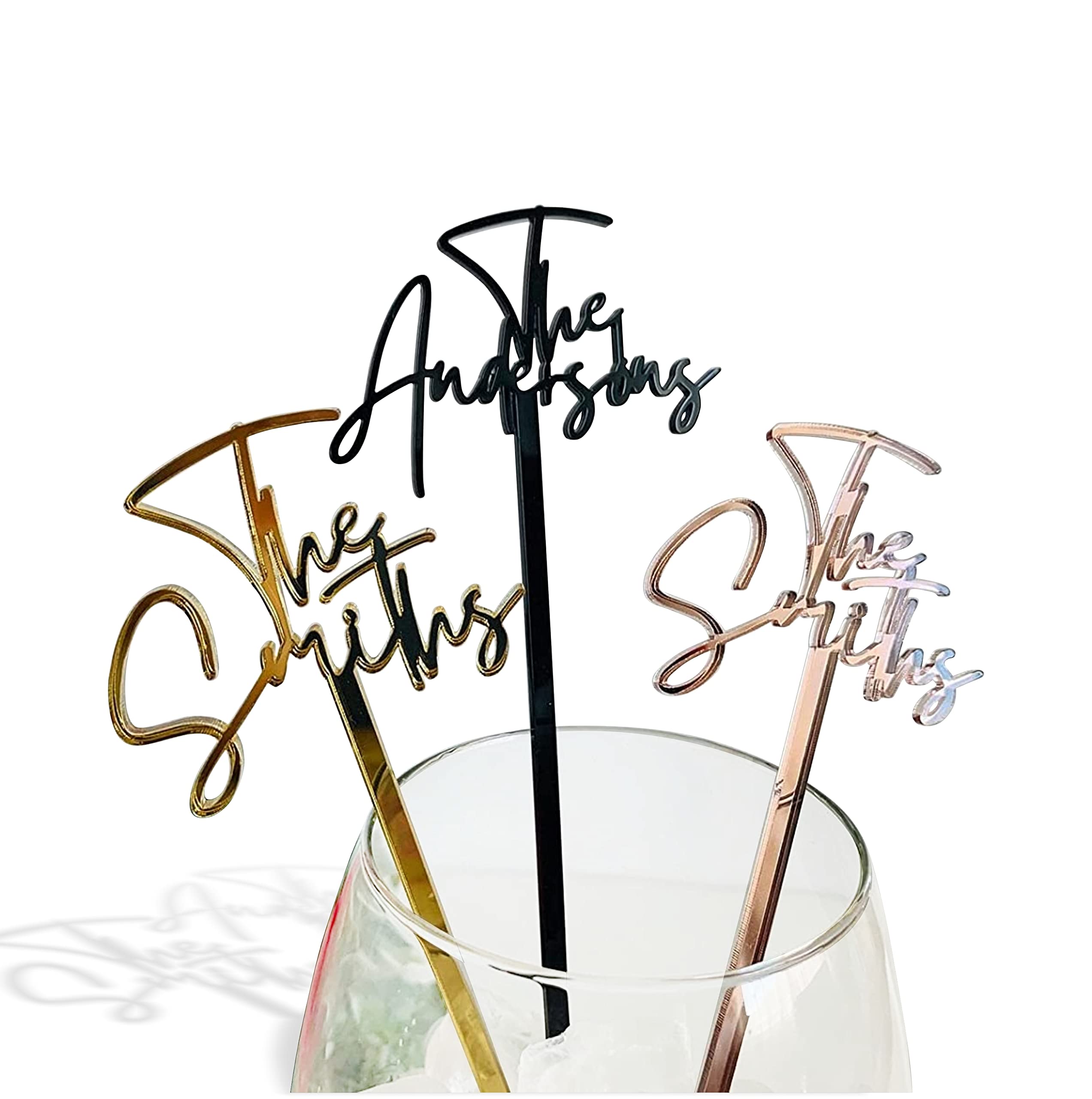 Personalized Name Drink Stirrers - Custom Hand-Lettered Calligraphy Swizzle Sticks - Cocktail Bar Accessories, Wedding Cocktail Tags, Bridal Shower Decorations - Birthday Party Picks (Design 1)